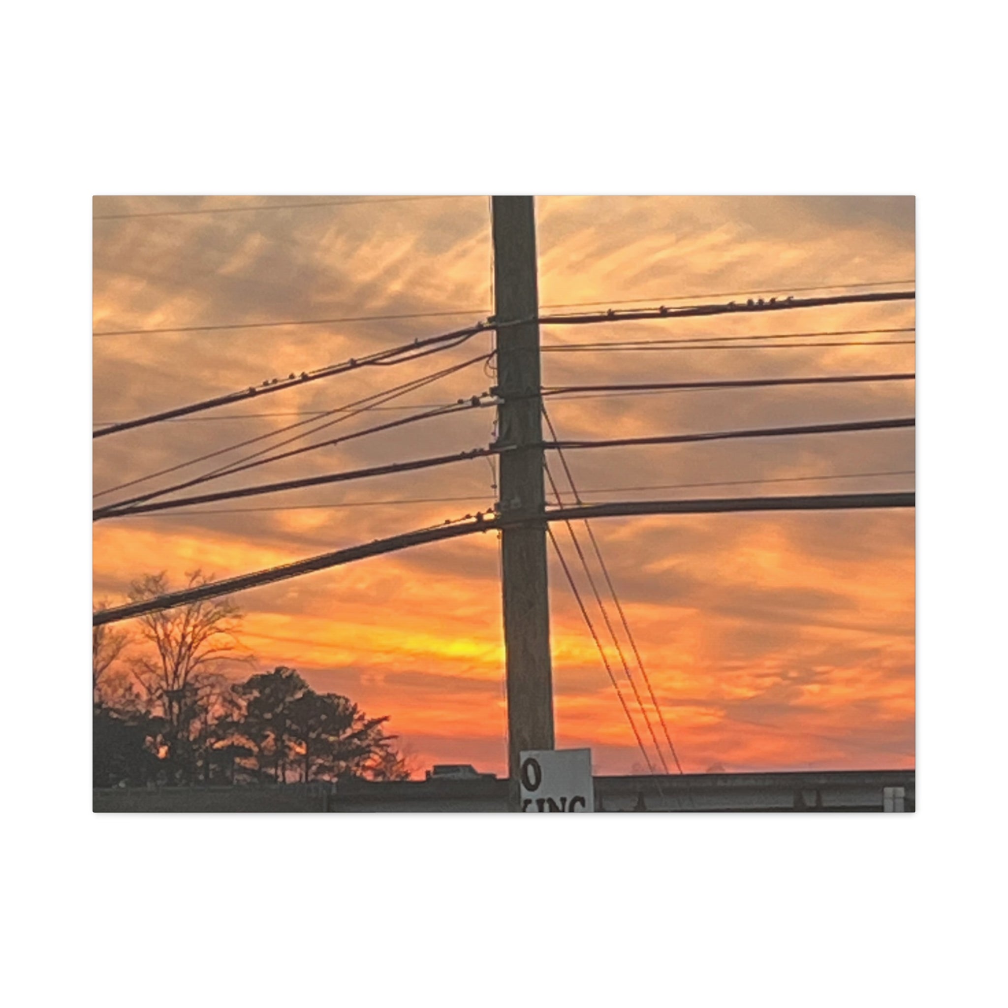 Sunset Powerlines Matte Canvas Print | Warm Orange Sky Wall Art | A‑G Originals
