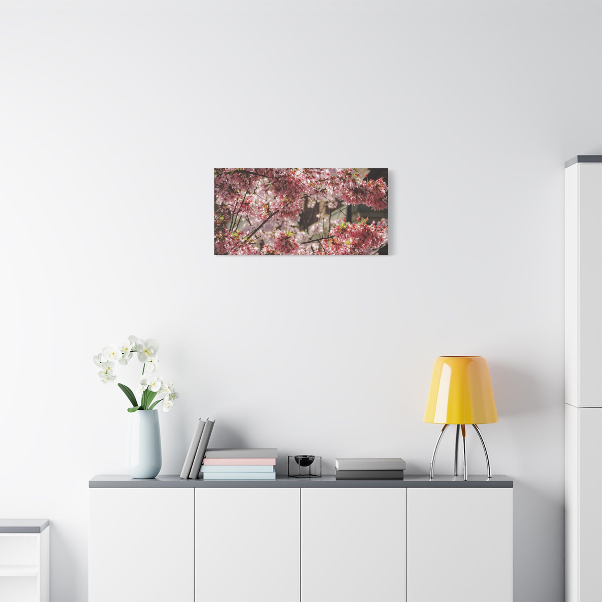 Pink Cherry Blossom Canvas Wall Art — Stretched Matte Floral Print