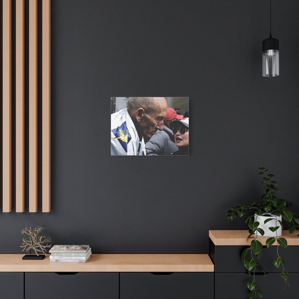 Street Portrait Canvas Print — Elderly Man, Boston Marathon & Conversation Photo Wall Art
