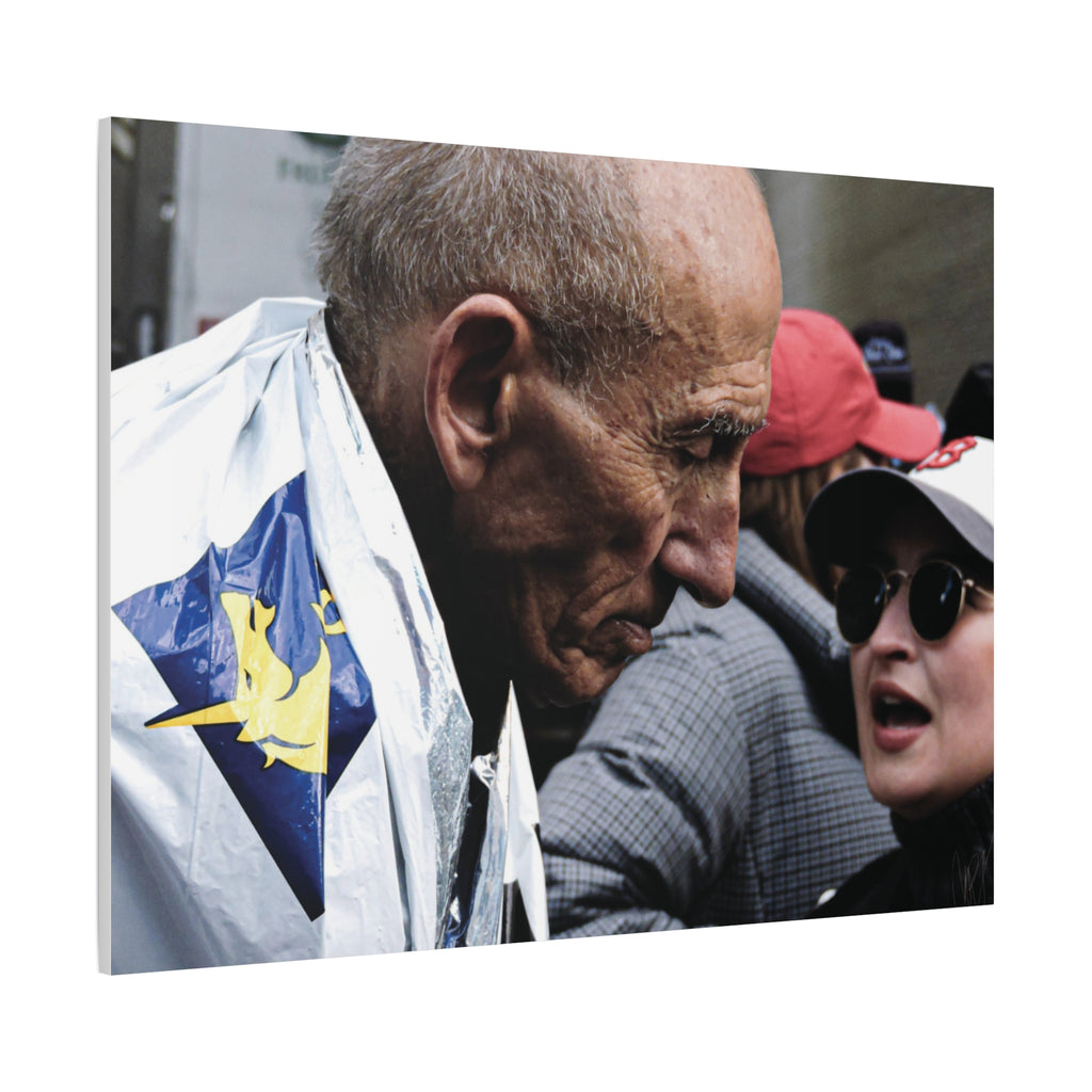 Street Portrait Canvas Print — Elderly Man, Boston Marathon & Conversation Photo Wall Art