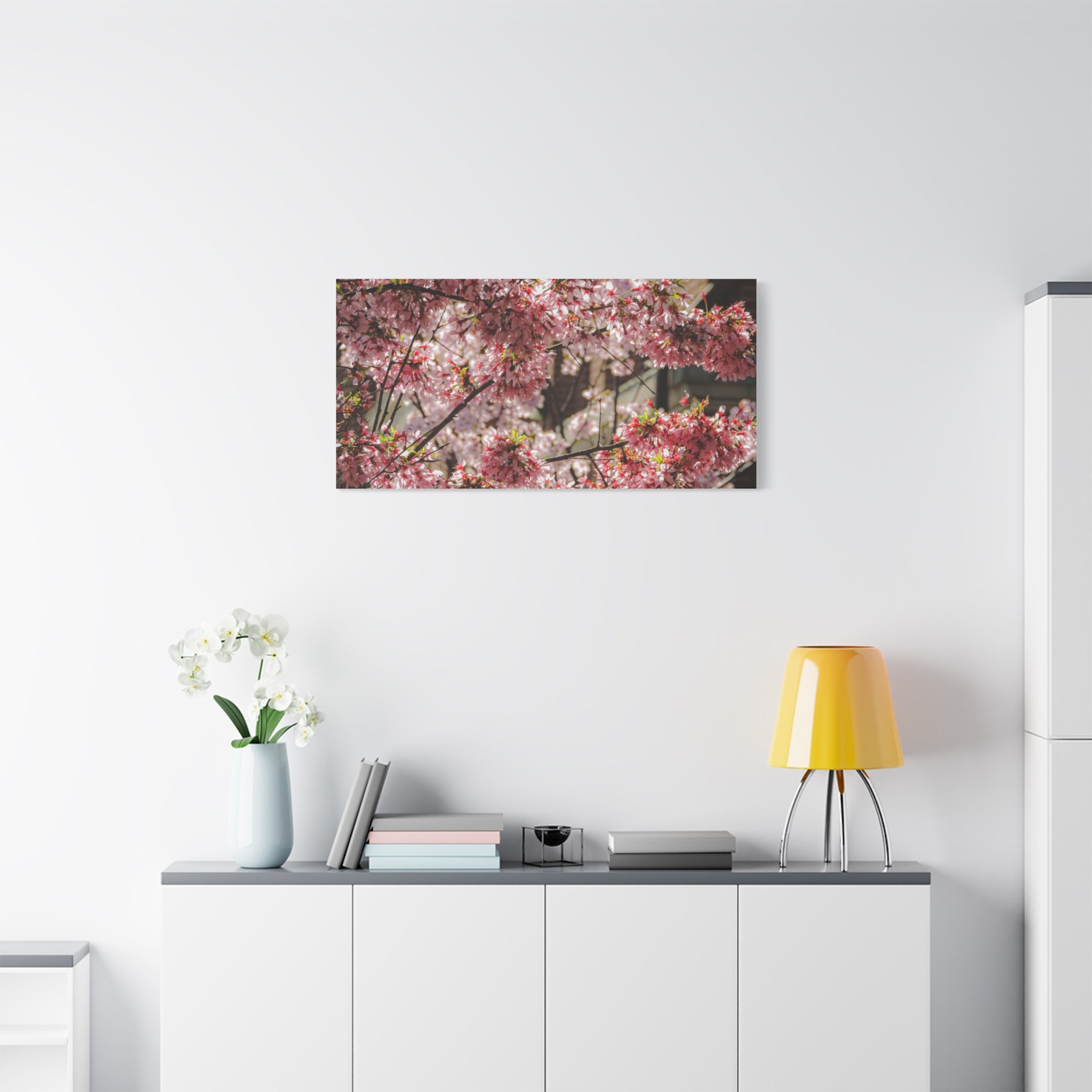 Pink Cherry Blossom Canvas Wall Art — Stretched Matte Floral Print