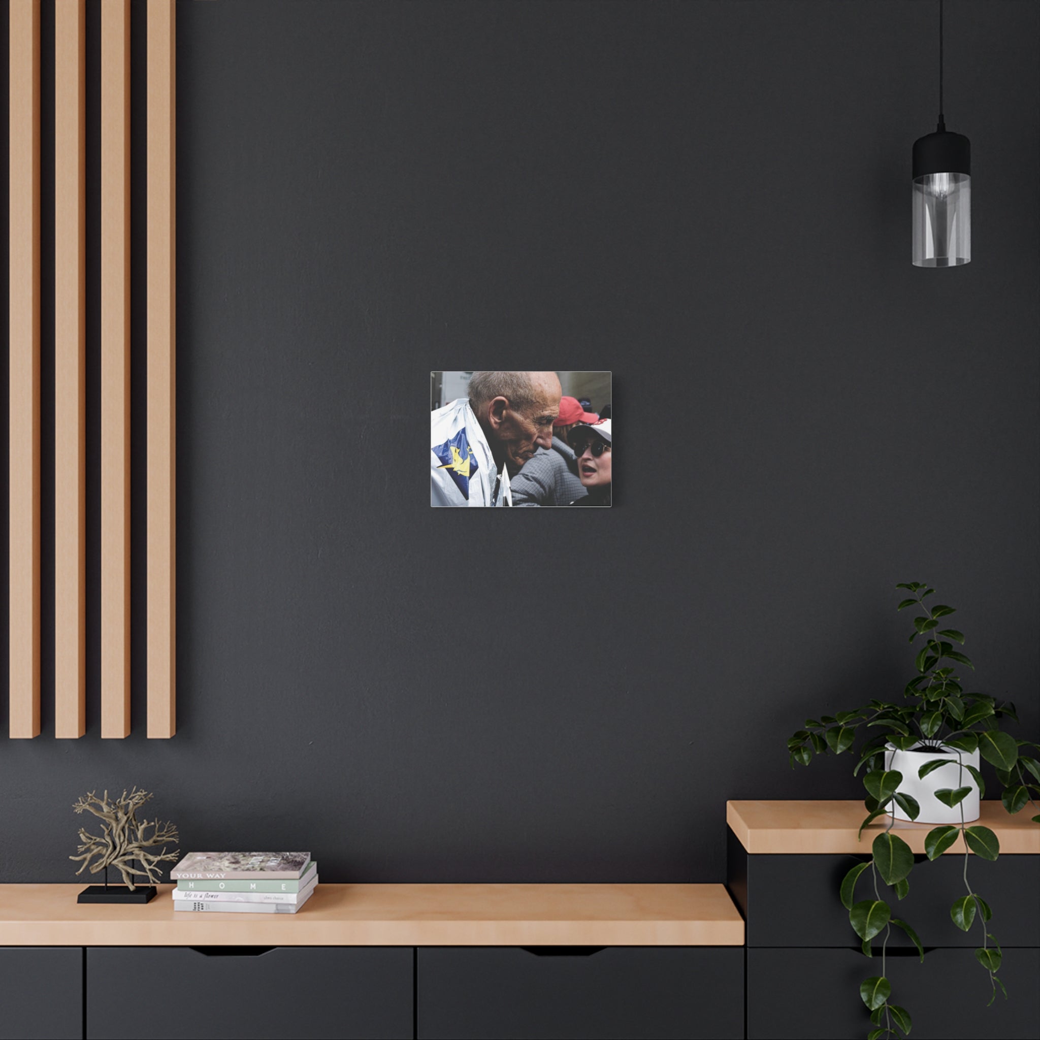 Street Portrait Canvas Print — Elderly Man, Boston Marathon & Conversation Photo Wall Art