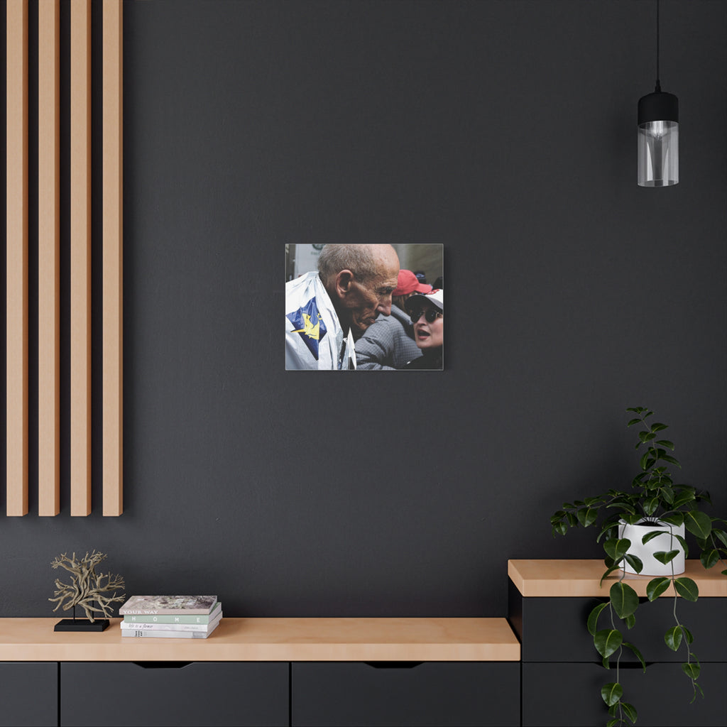 Street Portrait Canvas Print — Elderly Man, Boston Marathon & Conversation Photo Wall Art
