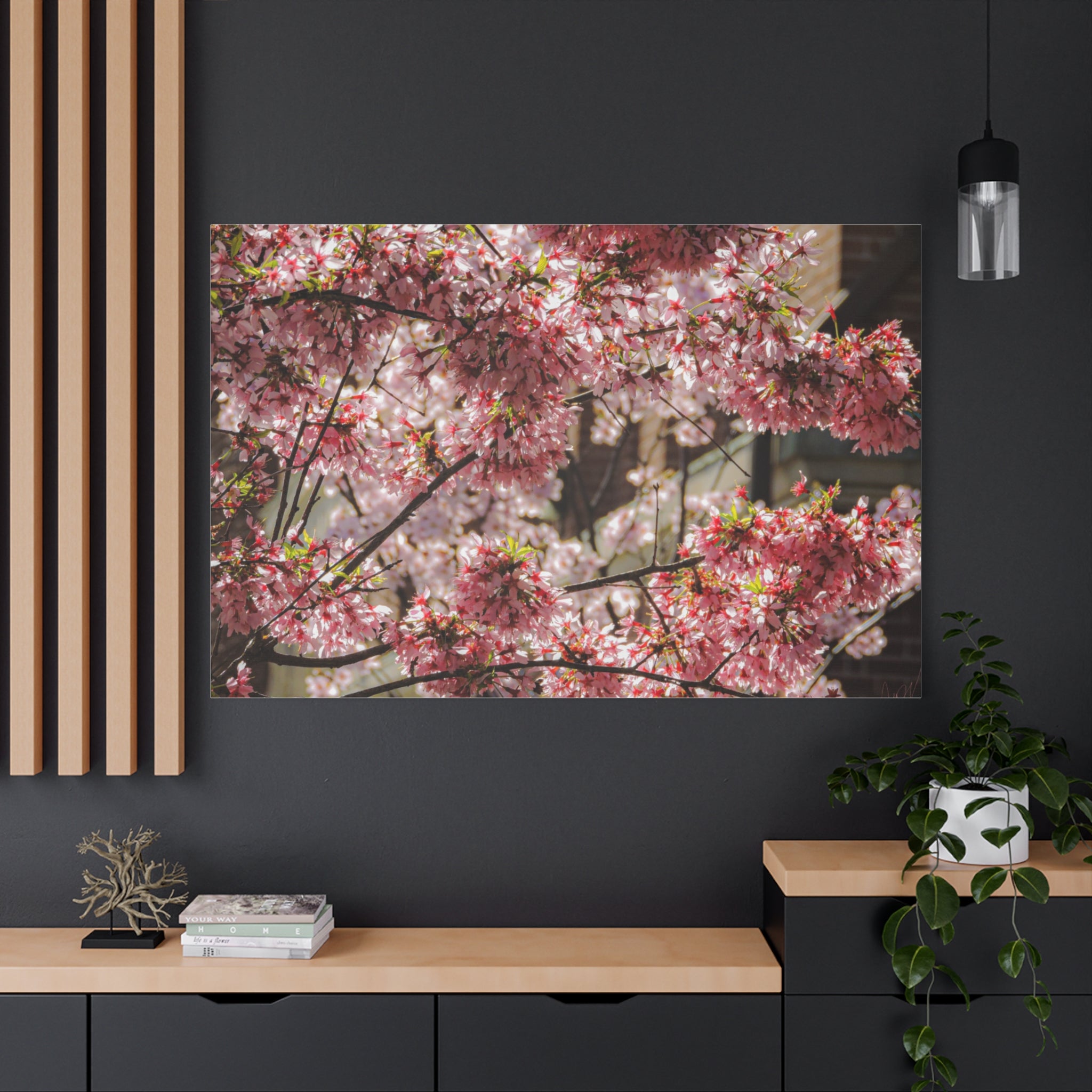 Pink Cherry Blossom Canvas Wall Art — Stretched Matte Floral Print