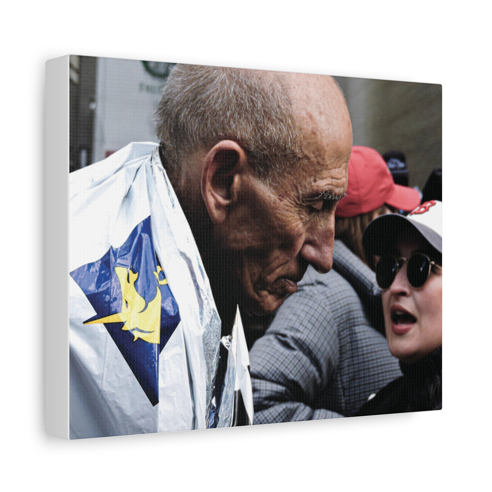 Street Portrait Canvas Print — Elderly Man, Boston Marathon & Conversation Photo Wall Art