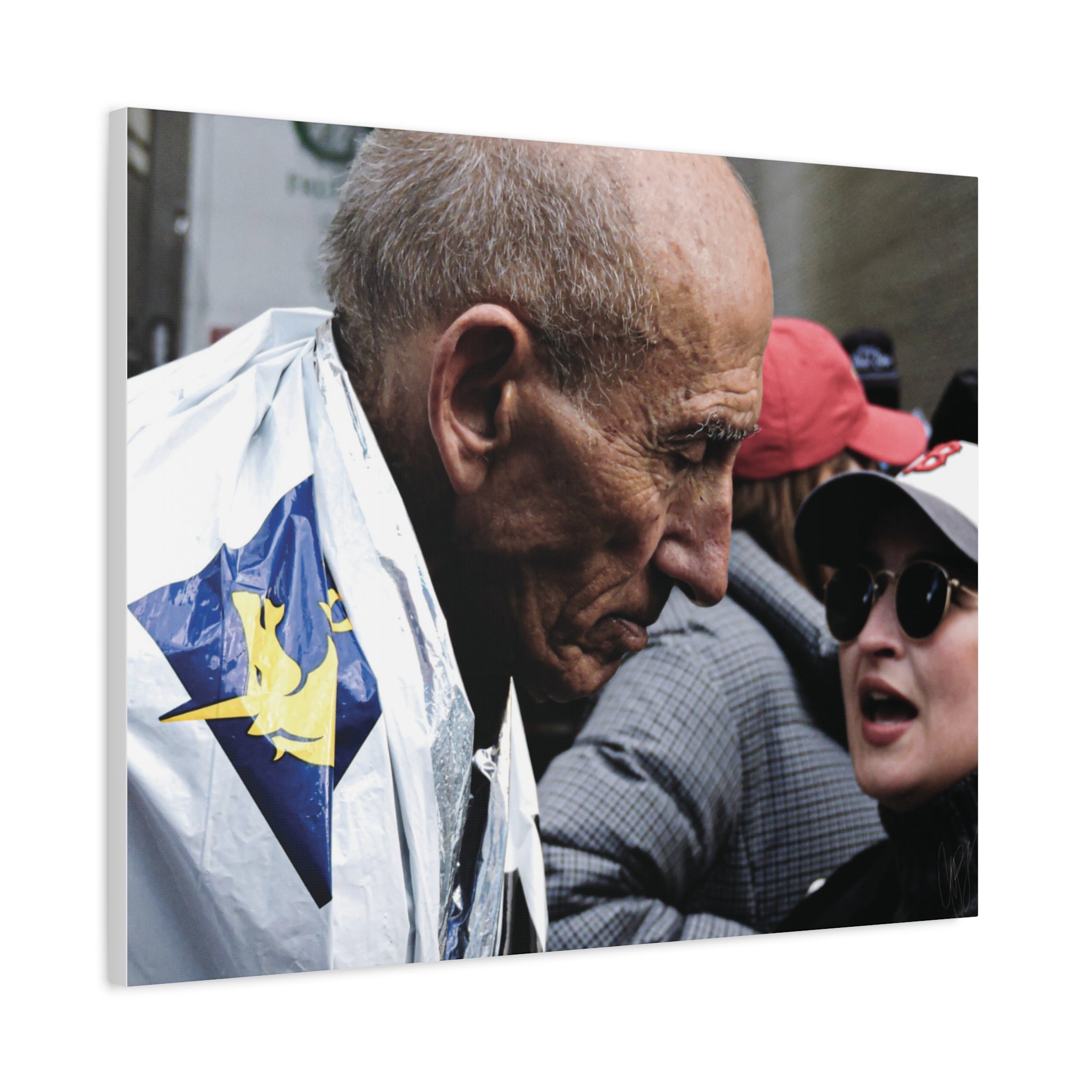 Street Portrait Canvas Print — Elderly Man, Boston Marathon & Conversation Photo Wall Art