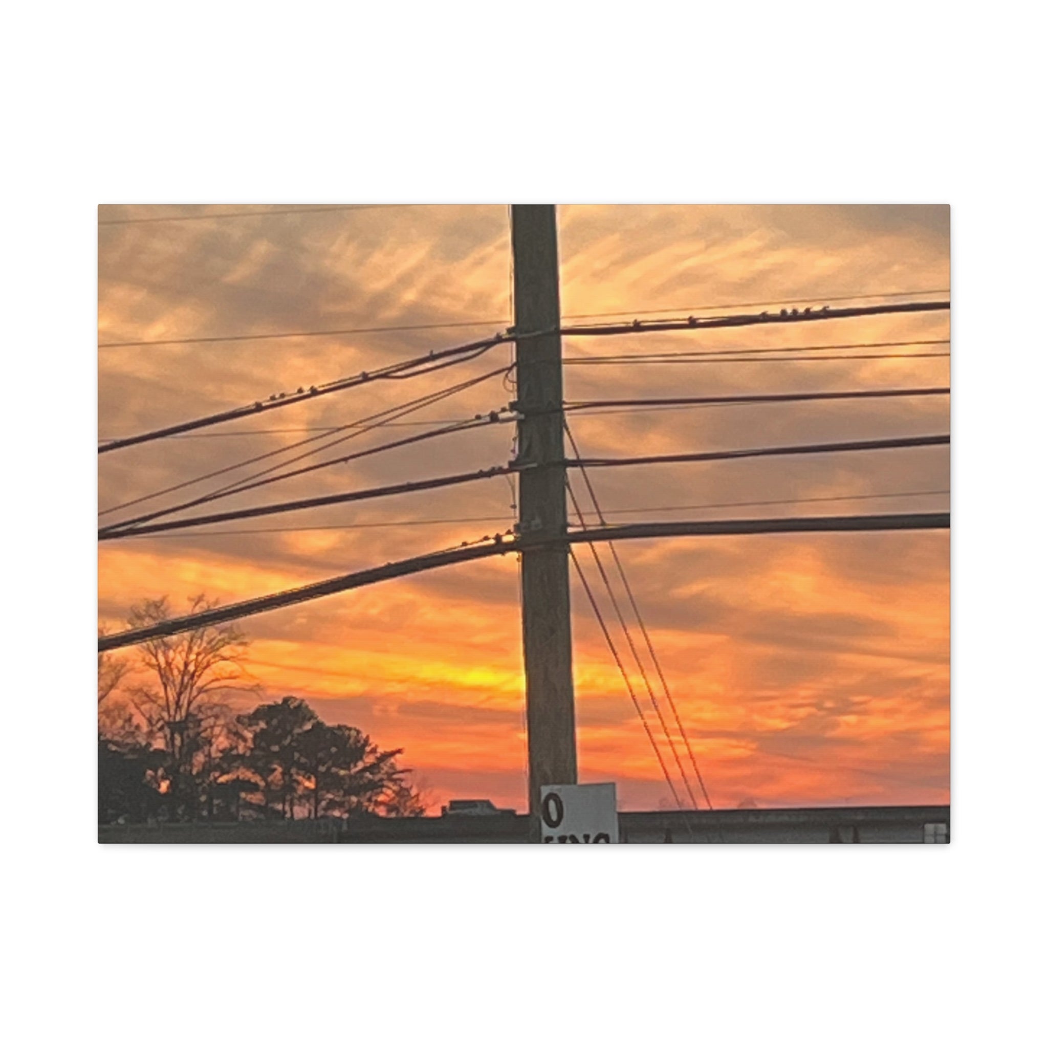 Sunset Powerlines Matte Canvas Print | Warm Orange Sky Wall Art | A‑G Originals