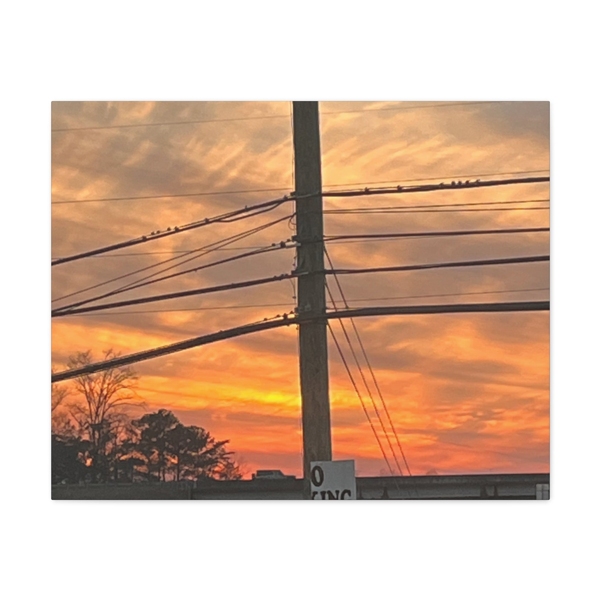 Sunset Powerlines Matte Canvas Print | Warm Orange Sky Wall Art | A‑G Originals