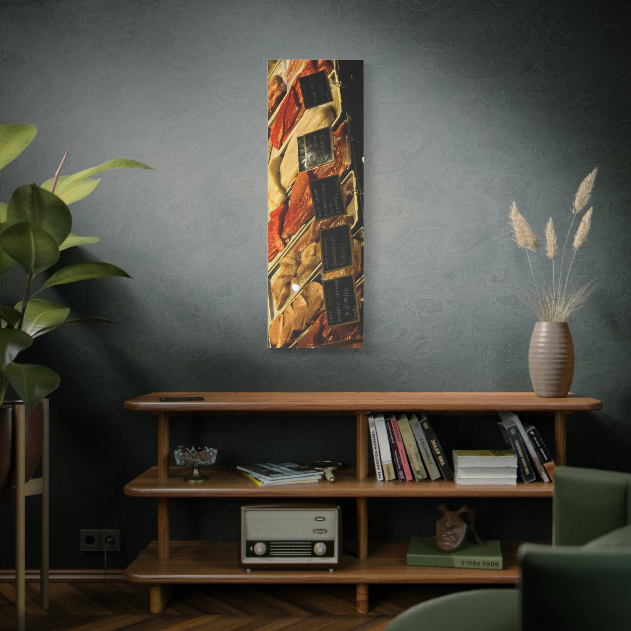 Seafood Market Canvas Art | Vertical Fish Print | Boston Coastal Wall Decor | A‑G Originals