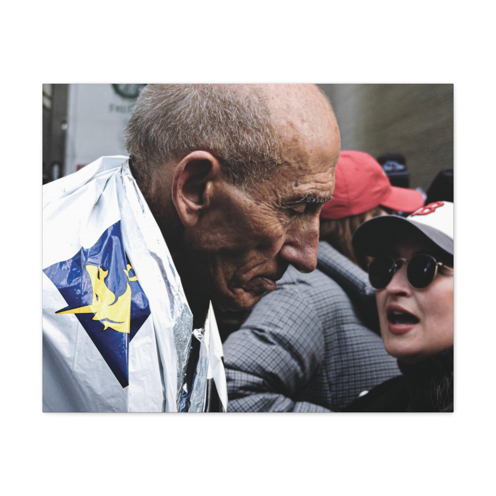 Street Portrait Canvas Print — Elderly Man, Boston Marathon & Conversation Photo Wall Art
