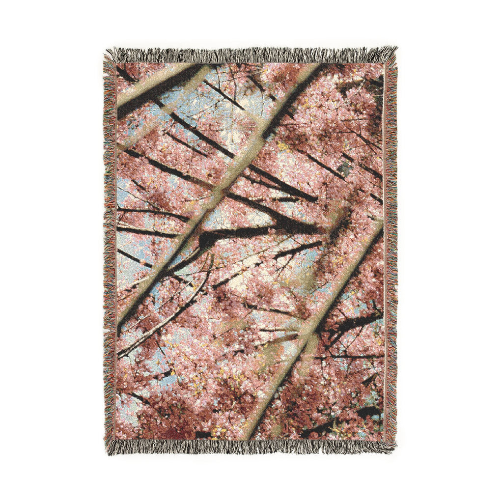 Cherry Blossom Woven Blanket — Floral Tree Branch Throw for Home Decor & Gifts