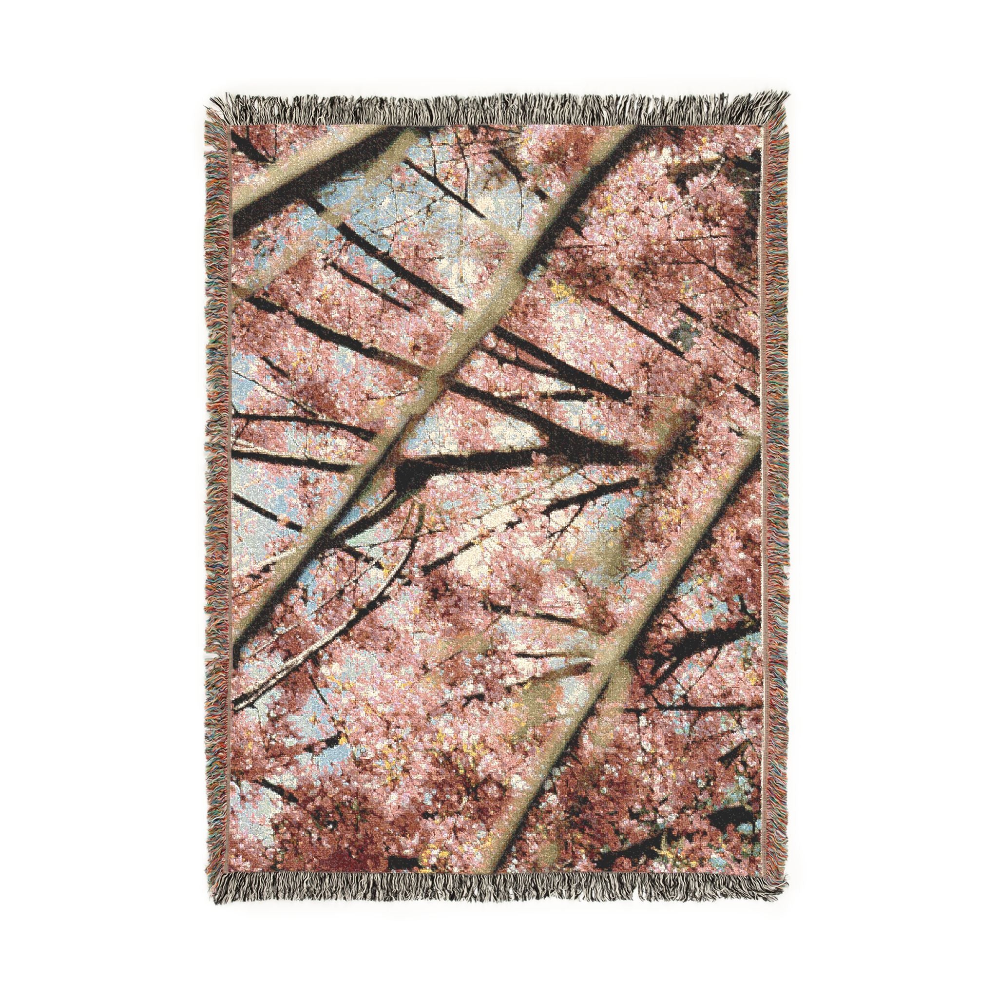 Cherry Blossom Woven Blanket — Floral Tree Branch Throw for Home Decor & Gifts