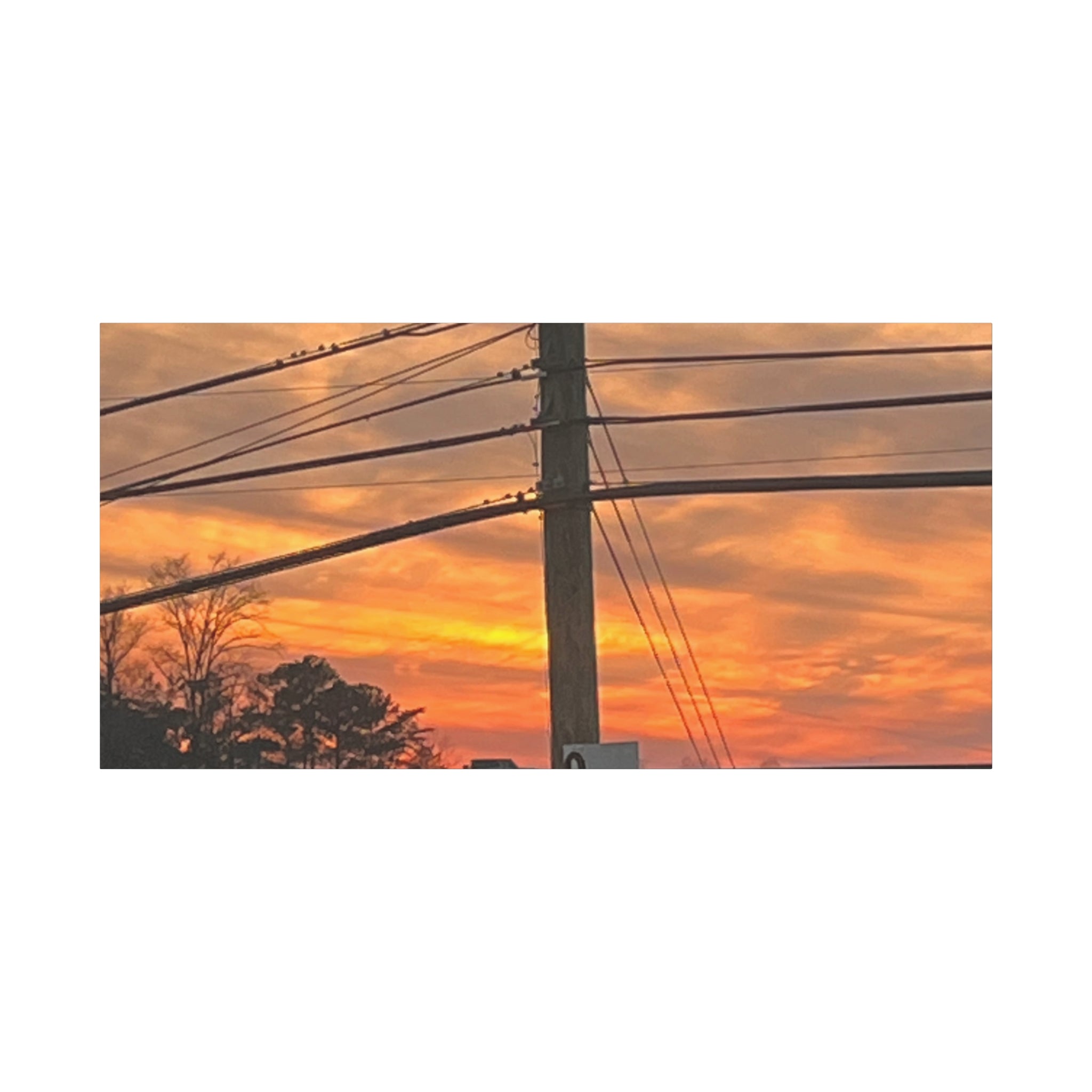 Sunset Powerlines Matte Canvas Print | Warm Orange Sky Wall Art | A‑G Originals