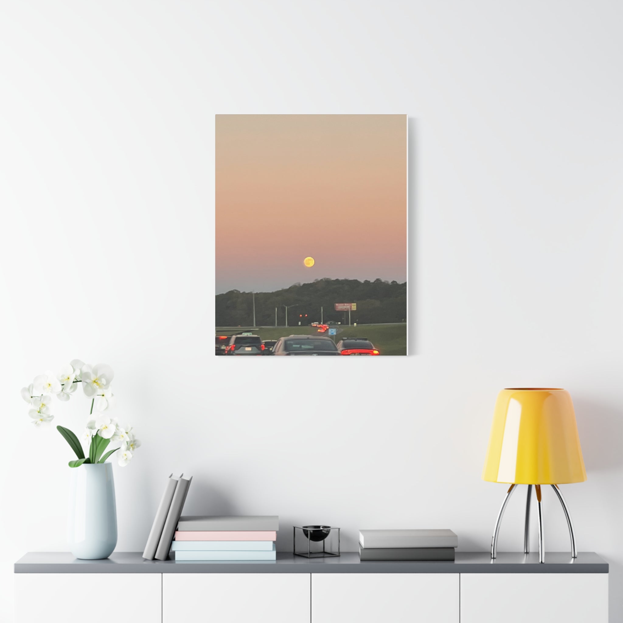 Moonrise Sunset Canvas Print — Pastel Sky Landscape Wall Art
