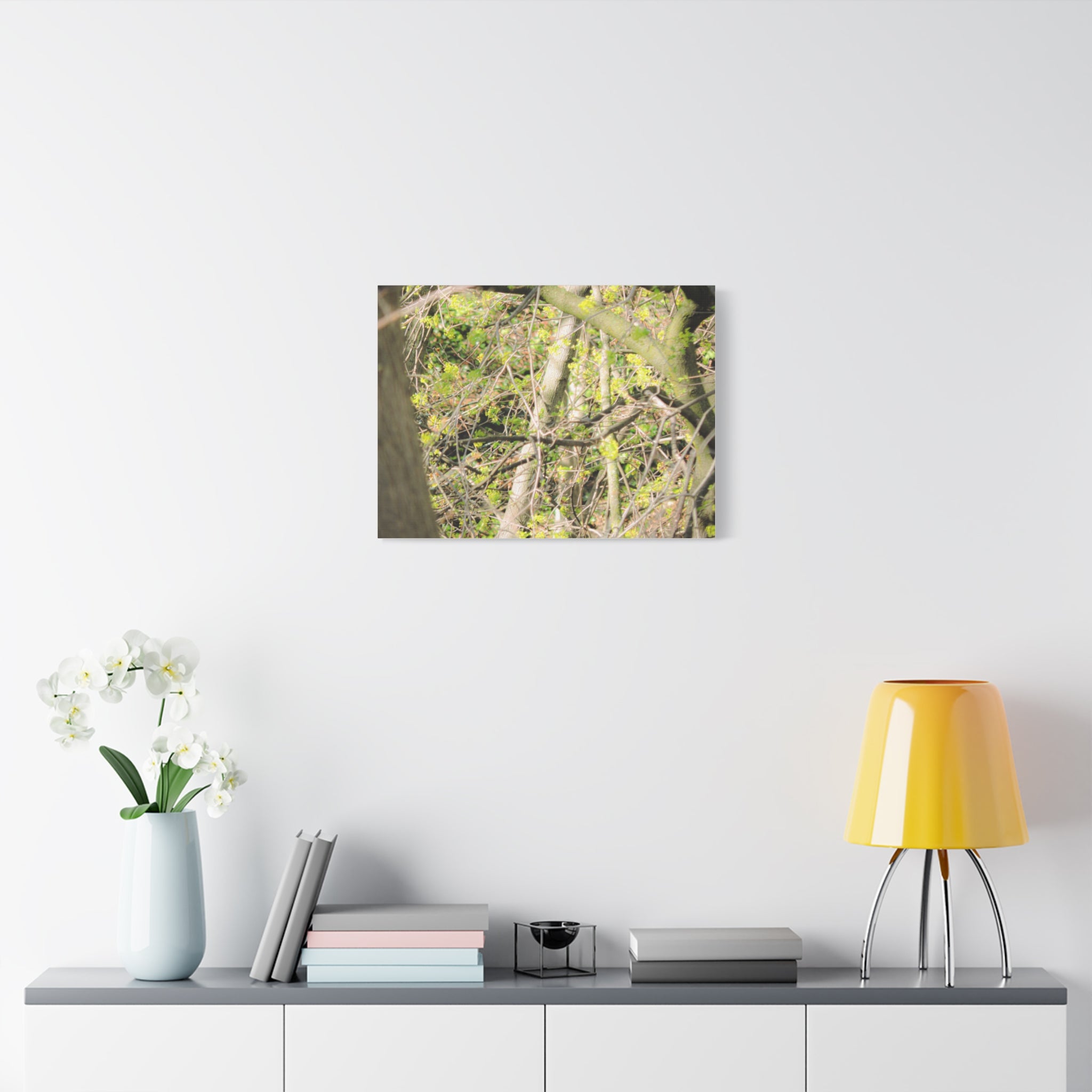 Spring Woodland Canvas Print — Green Tree Branches Matte Stretched Wall Art