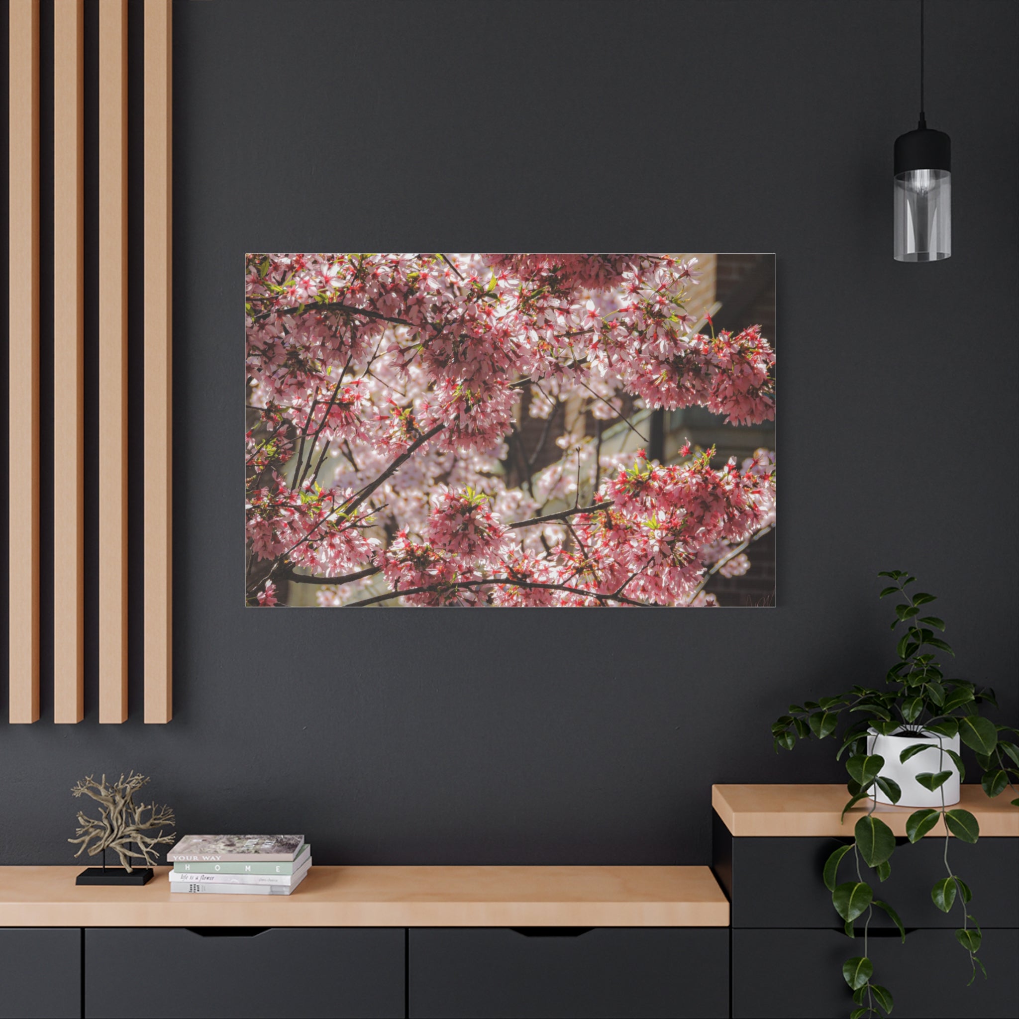 Pink Cherry Blossom Canvas Wall Art — Stretched Matte Floral Print