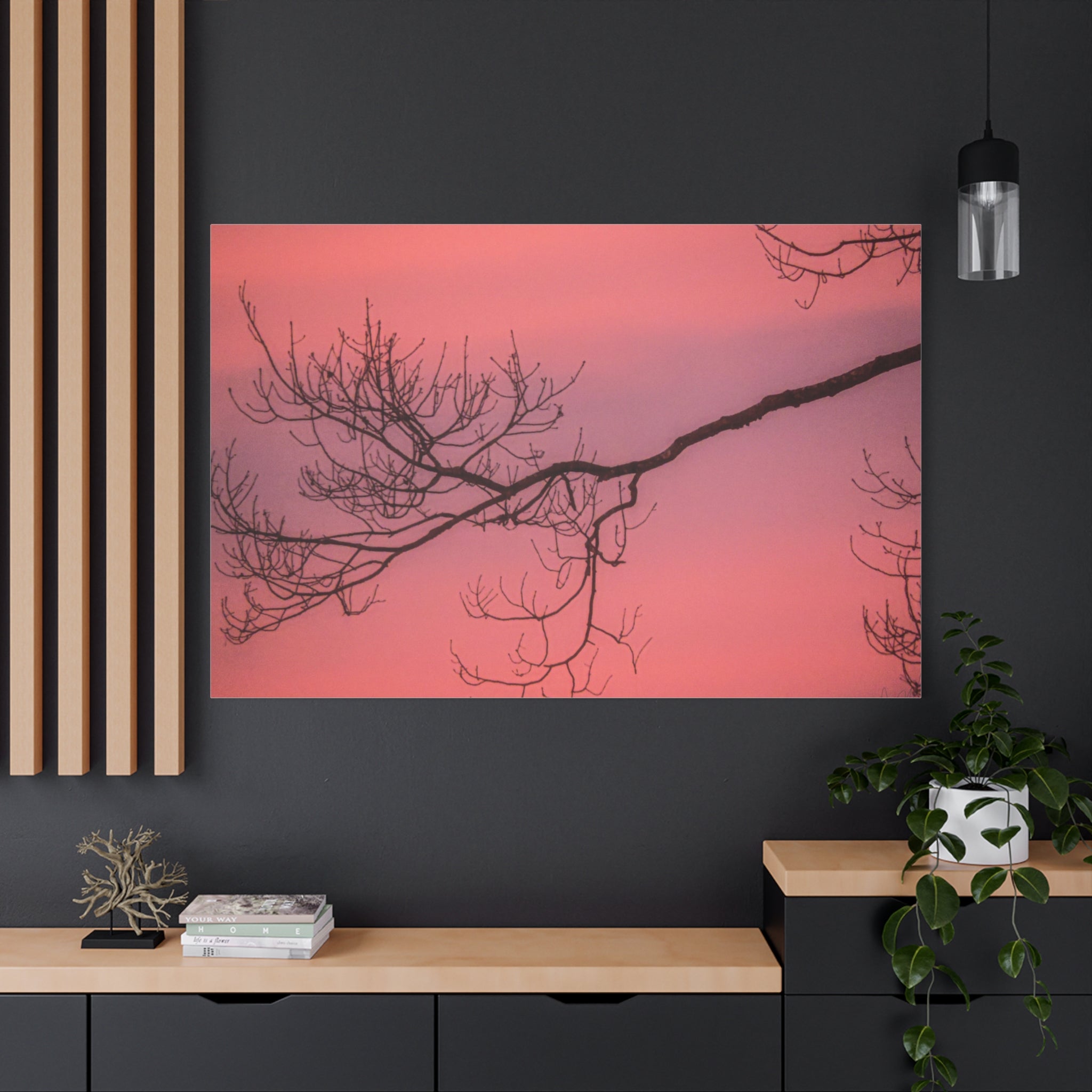 Pink Sunset Tree Canvas Print — Matte Stretched Wall Art