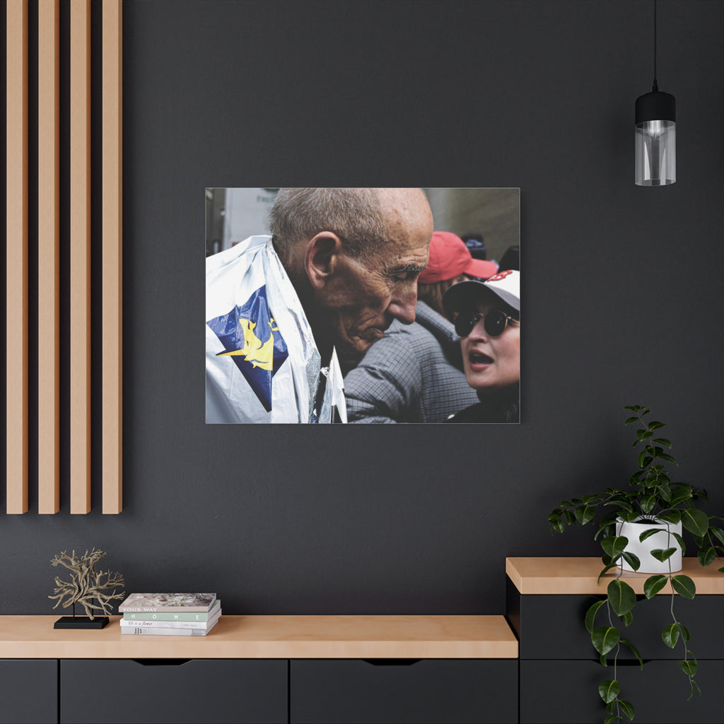 Street Portrait Canvas Print — Elderly Man, Boston Marathon & Conversation Photo Wall Art