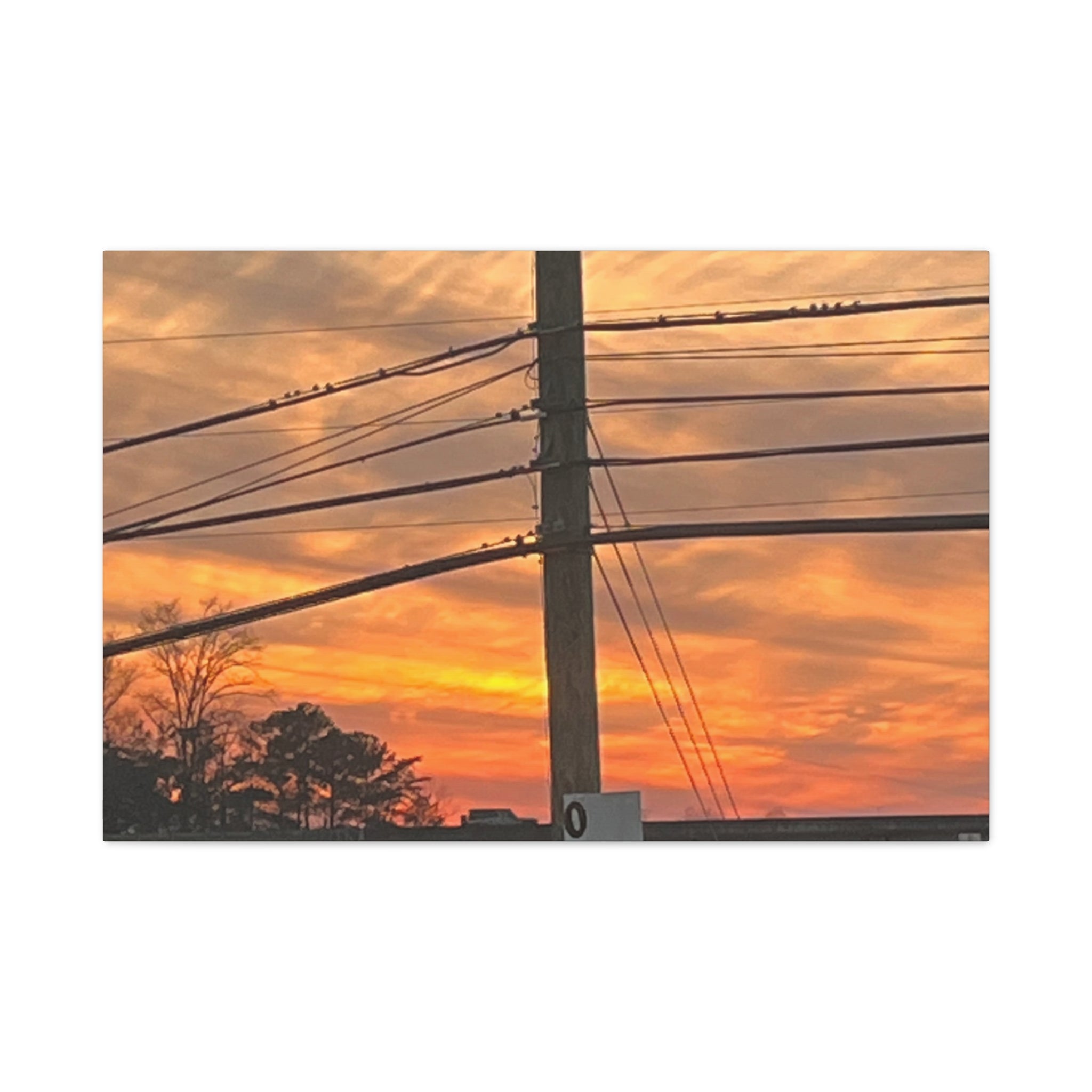 Sunset Powerlines Matte Canvas Print | Warm Orange Sky Wall Art | A‑G Originals