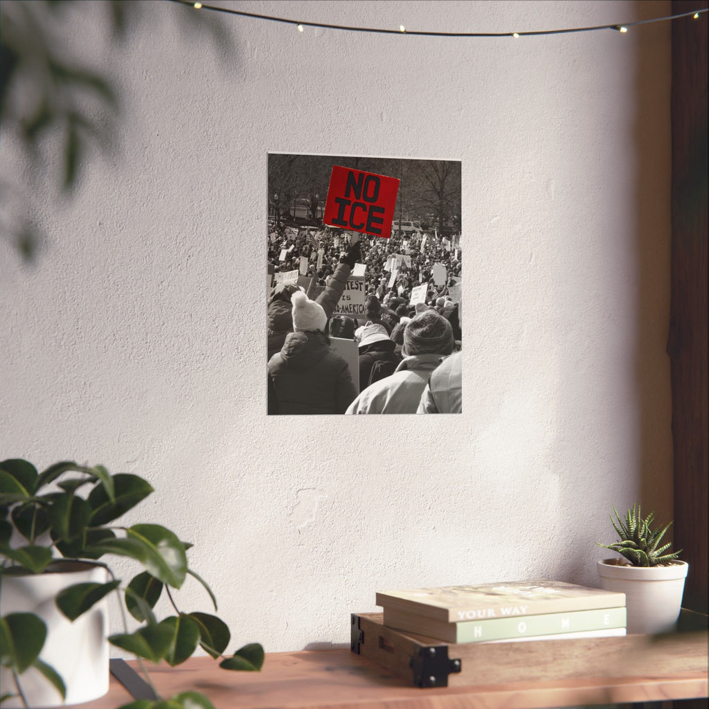 NO ICE Above the Crowd — Vertical Matte Humanitarian Poster