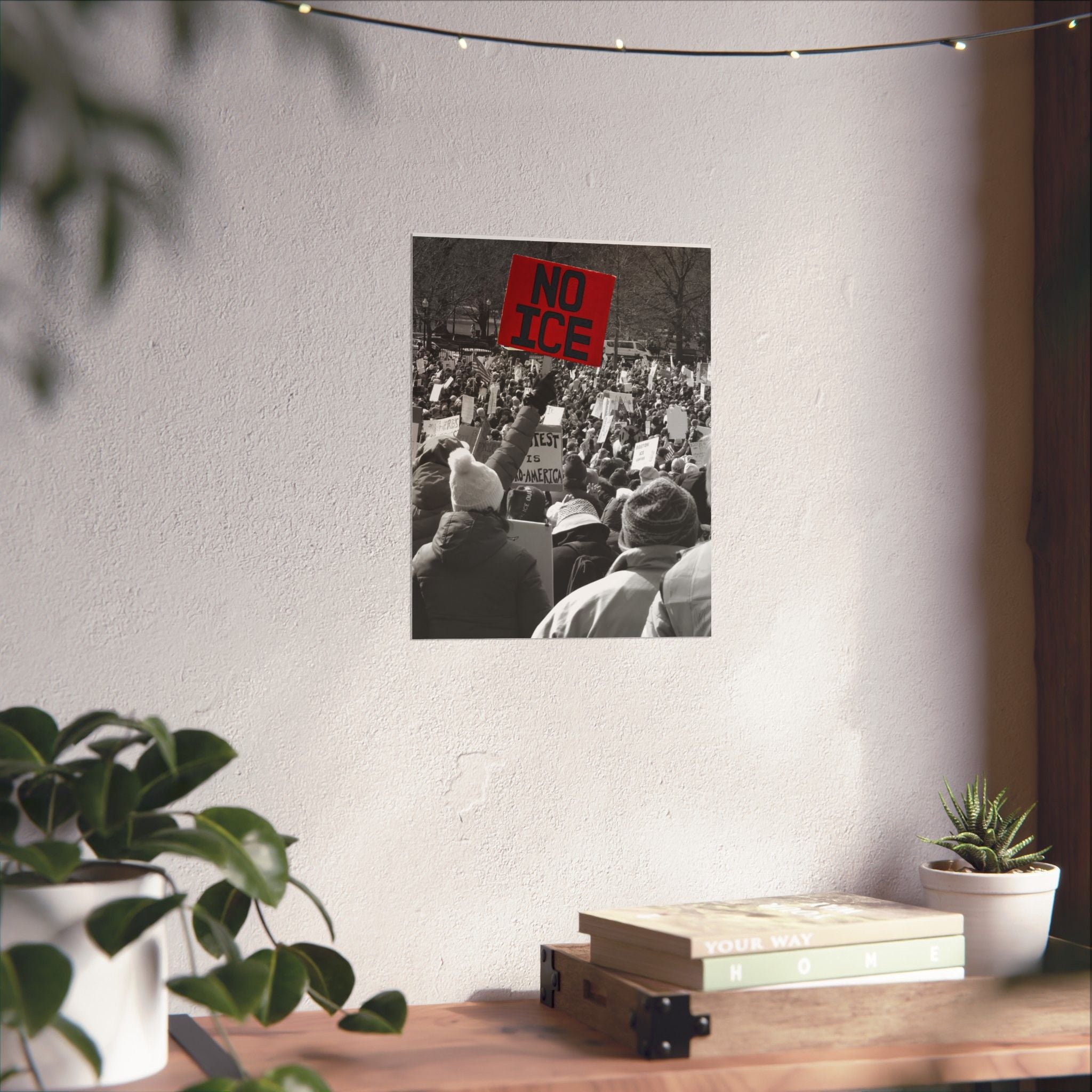 NO ICE Above the Crowd — Vertical Matte Humanitarian Poster