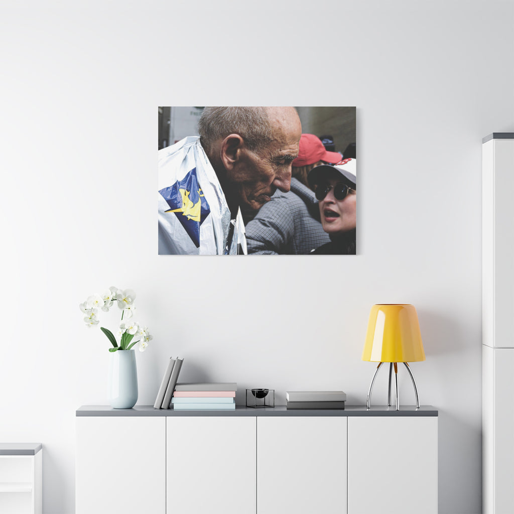 Street Portrait Canvas Print — Elderly Man, Boston Marathon & Conversation Photo Wall Art