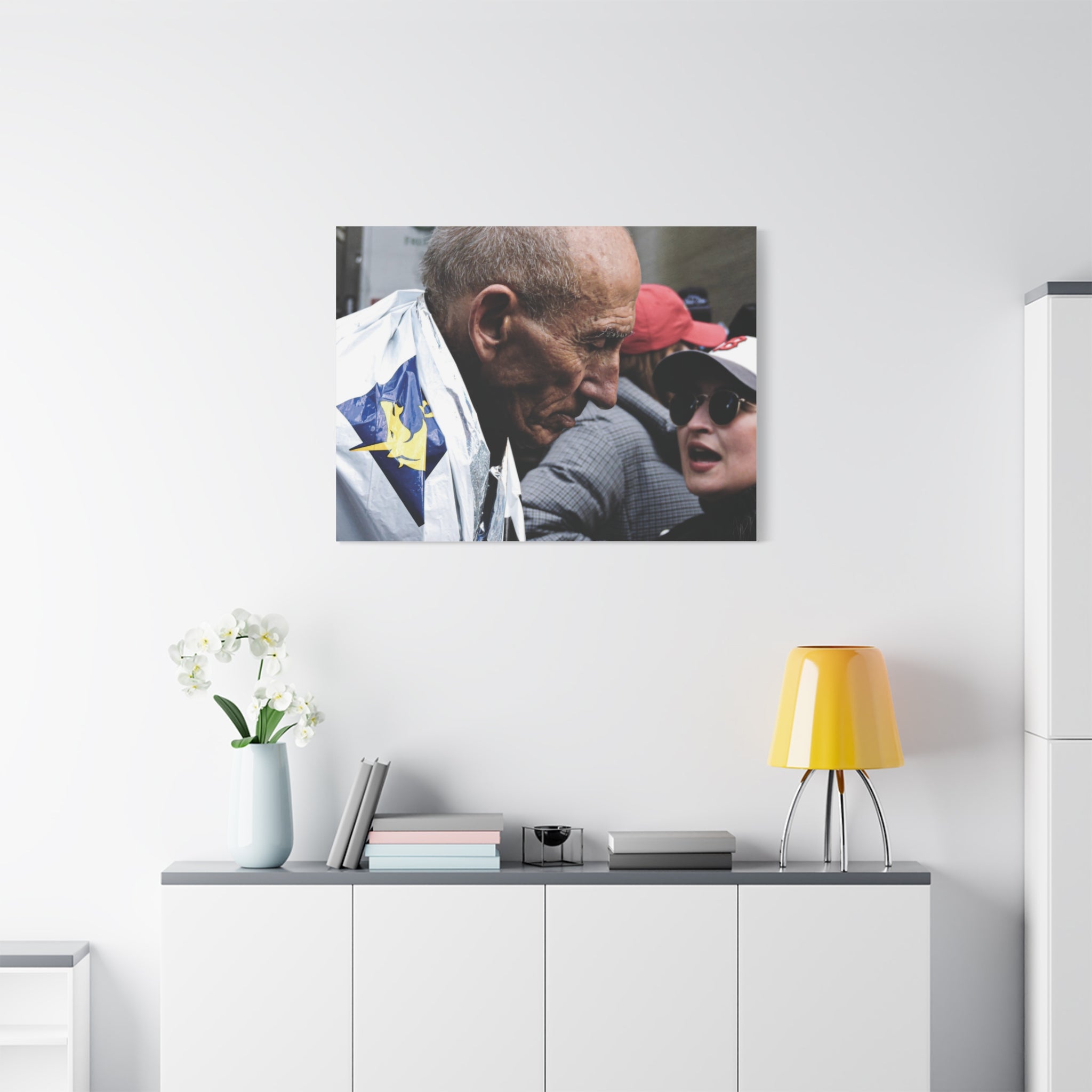 Street Portrait Canvas Print — Elderly Man, Boston Marathon & Conversation Photo Wall Art