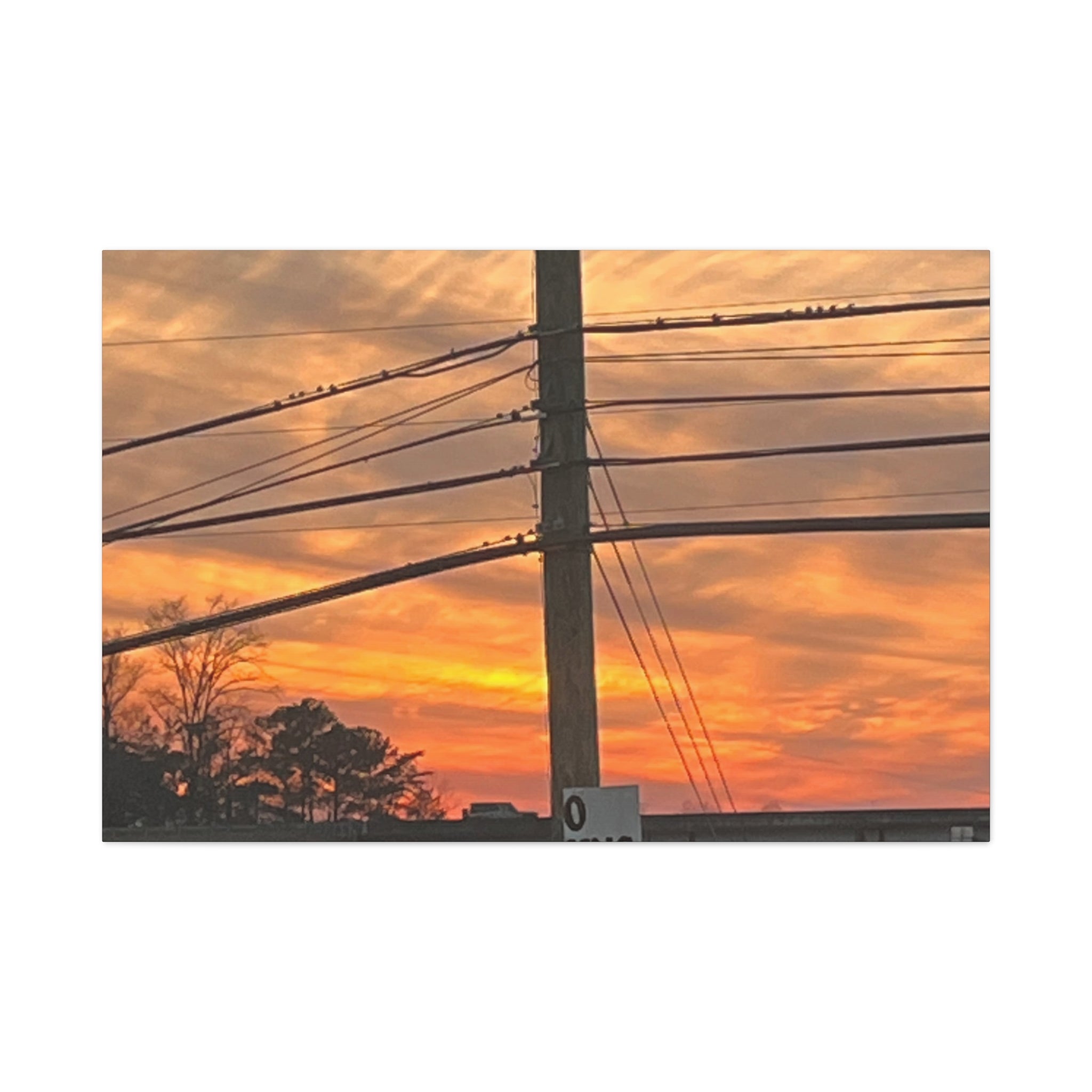 Sunset Powerlines Matte Canvas Print | Warm Orange Sky Wall Art | A‑G Originals