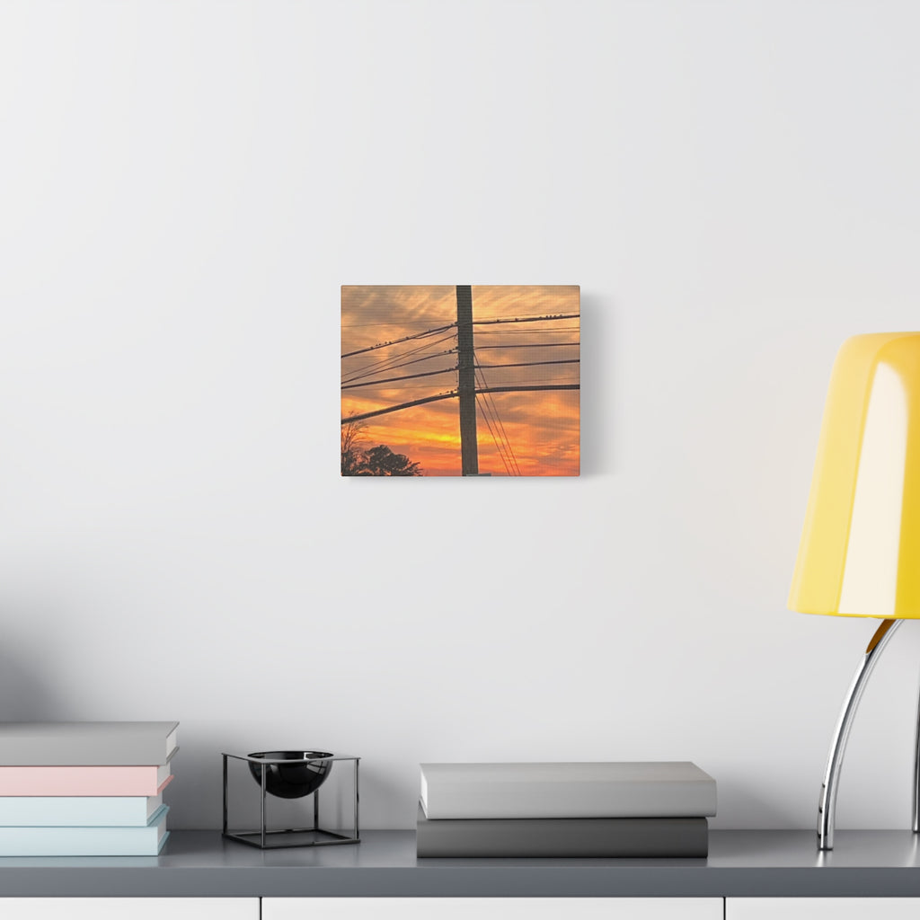 Sunset Powerlines Matte Canvas Print — Warm Orange Sky Wall Art