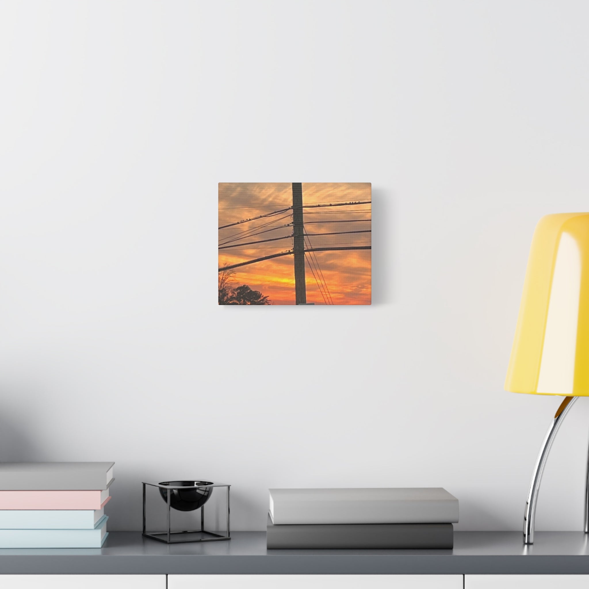 Sunset Powerlines Matte Canvas Print — Warm Orange Sky Wall Art