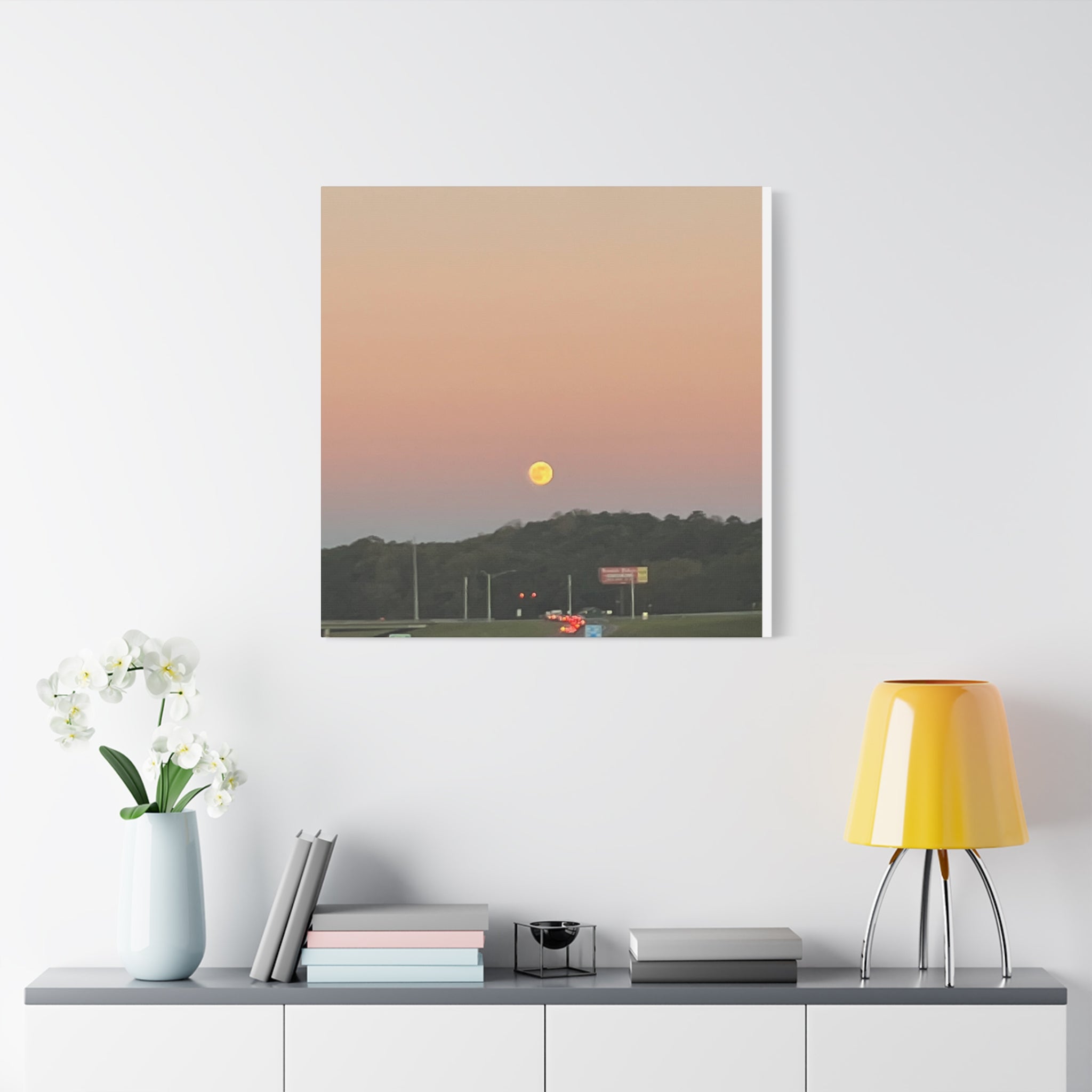 Moonrise Sunset Canvas Print — Pastel Sky Landscape Wall Art