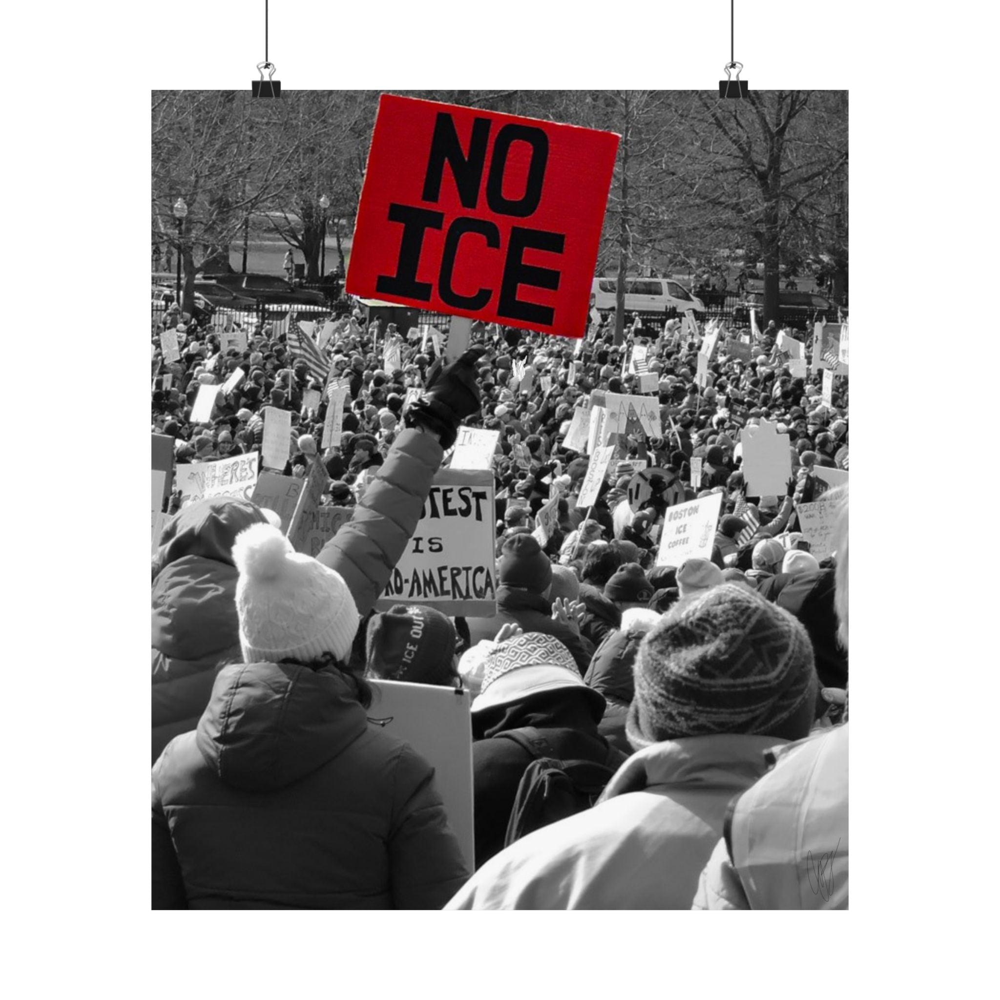 NO ICE Above the Crowd — Vertical Matte Humanitarian Poster