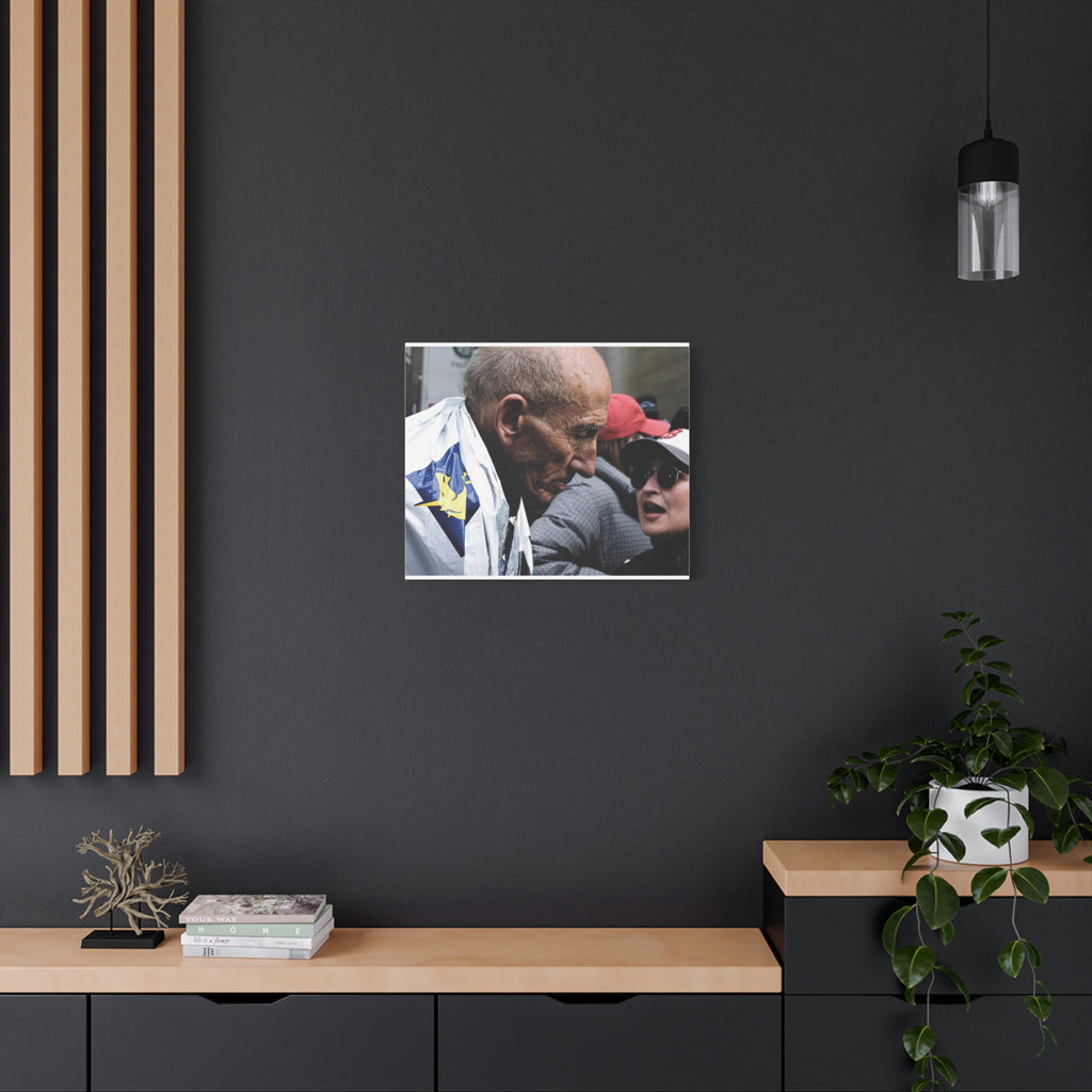 Street Portrait Canvas Print — Elderly Man, Boston Marathon & Conversation Photo Wall Art