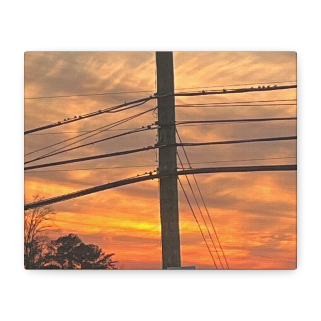 Sunset Powerlines Matte Canvas Print — Warm Orange Sky Wall Art