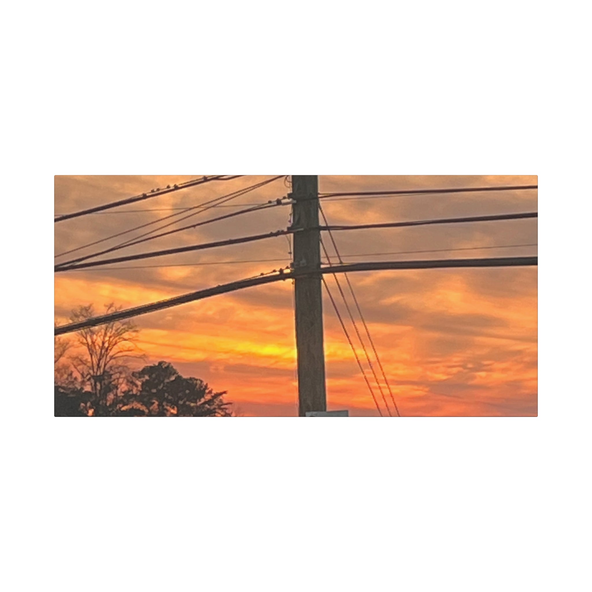 Sunset Powerlines Matte Canvas Print | Warm Orange Sky Wall Art | A‑G Originals