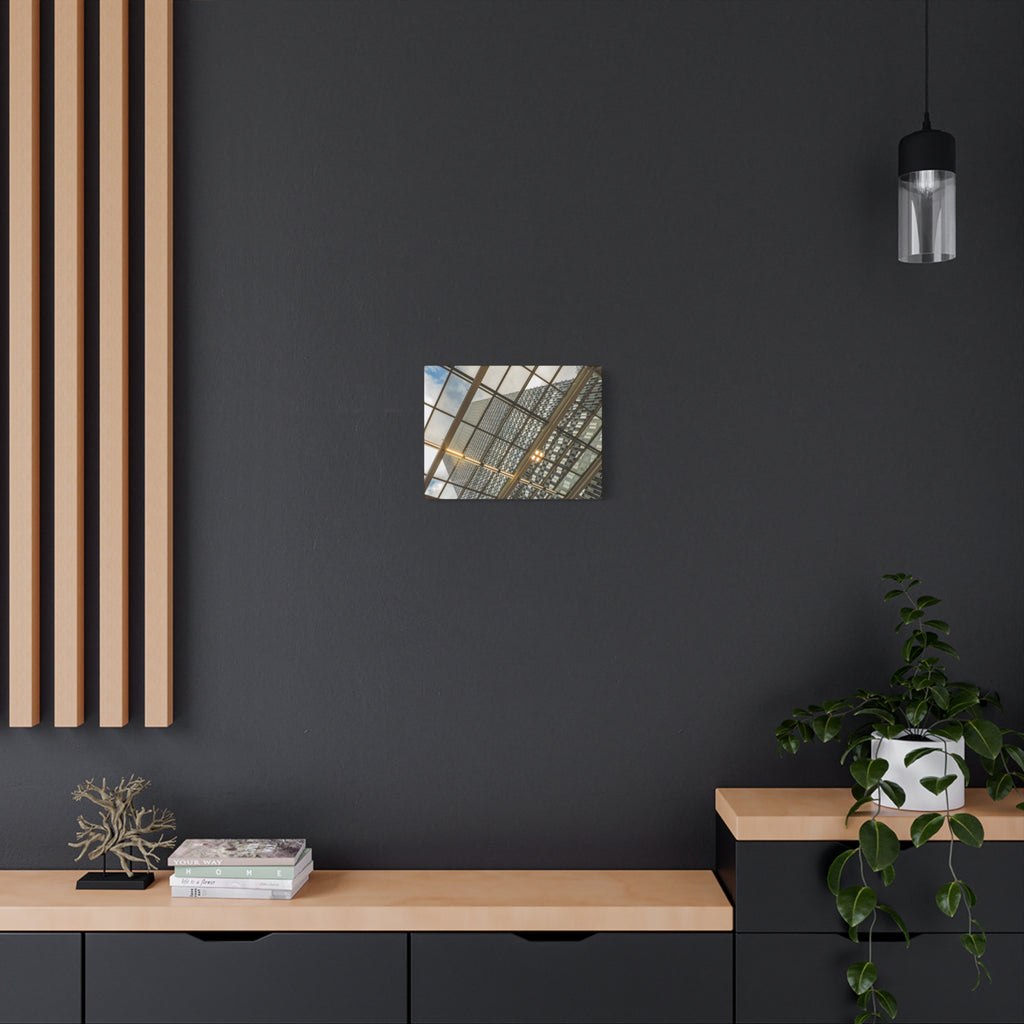 Modern Architecture Canvas Print — Glass Atrium & Skyscraper Stretched Matte