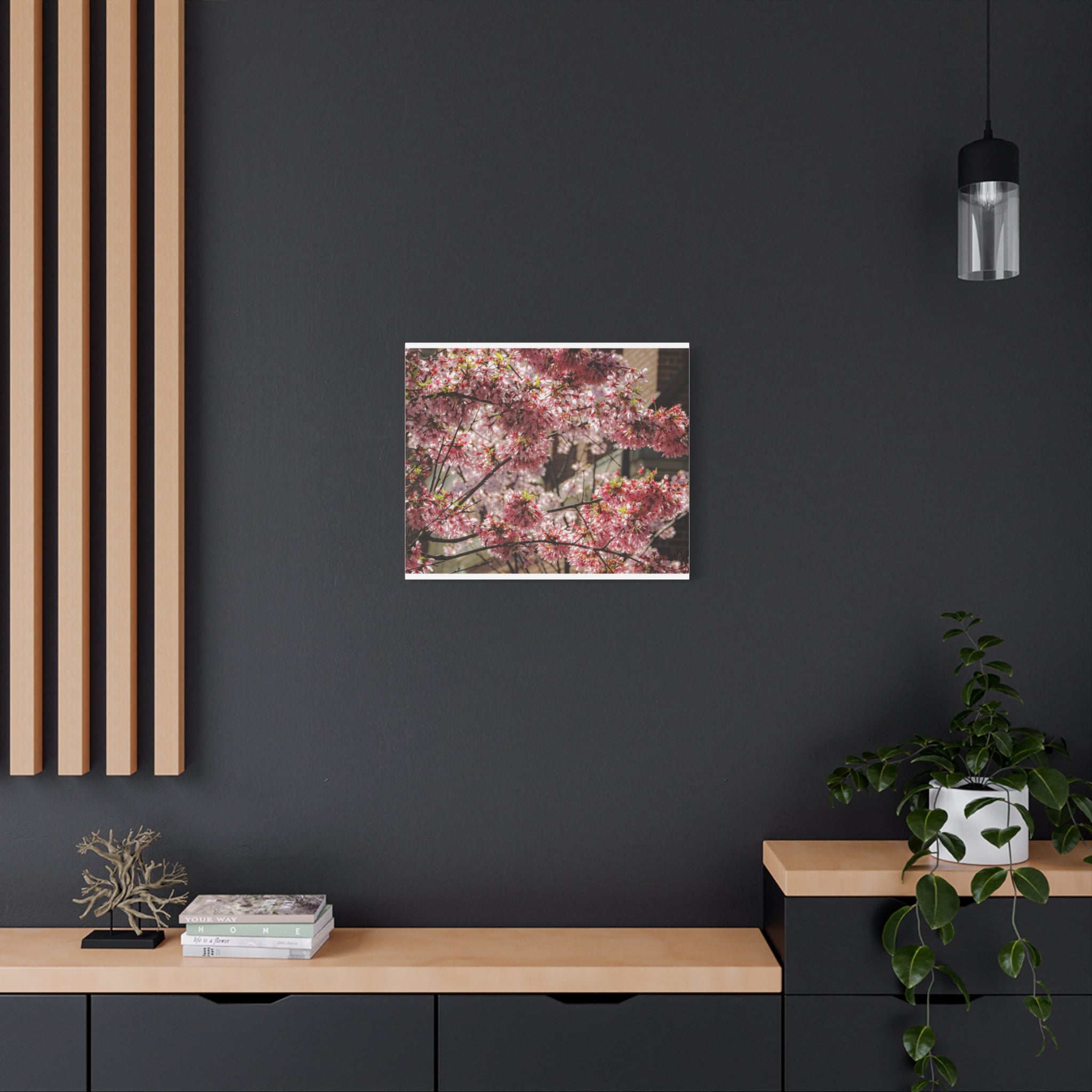 Pink Cherry Blossom Canvas Wall Art — Stretched Matte Floral Print