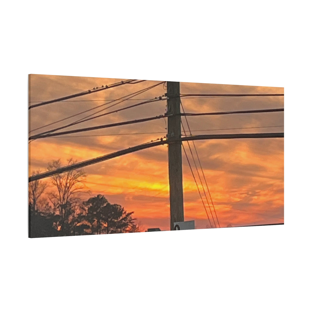 Sunset Powerlines Matte Canvas Print — Warm Orange Sky Wall Art