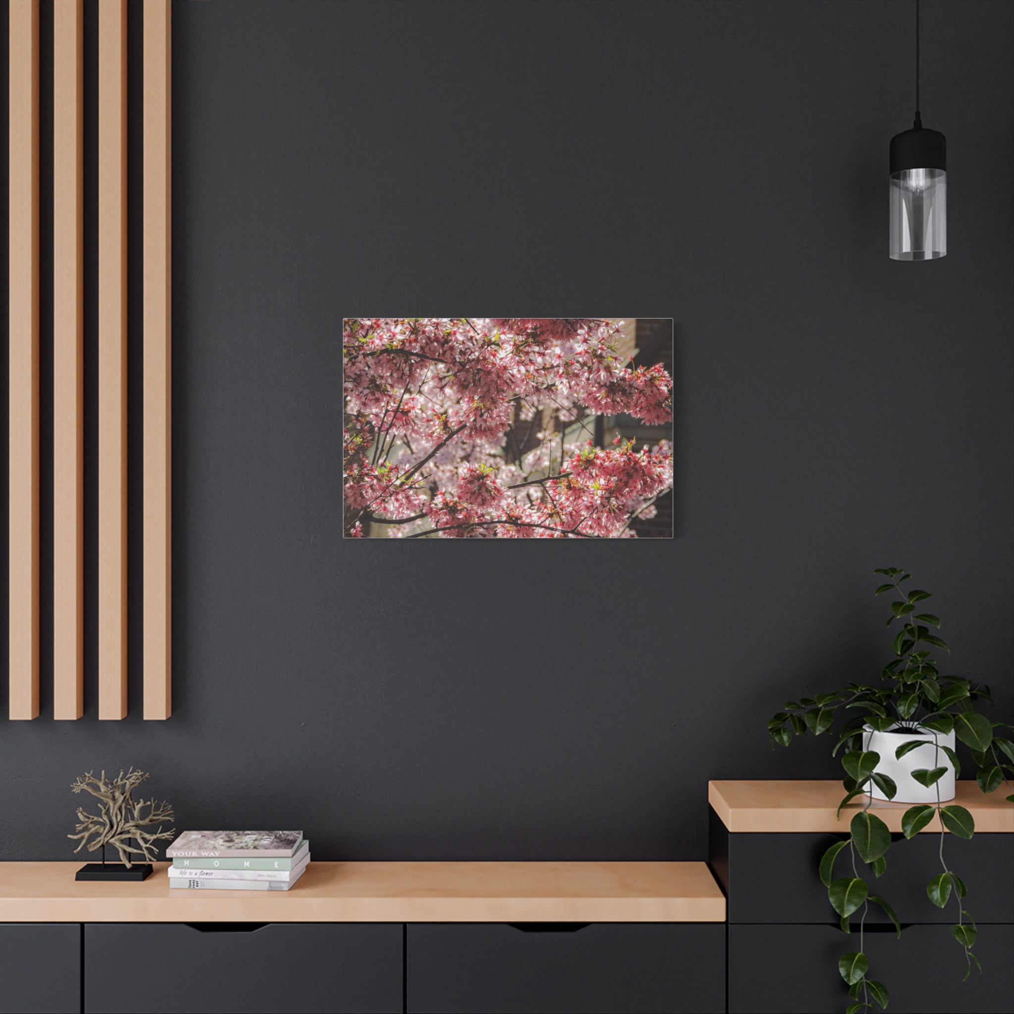Pink Cherry Blossom Canvas Wall Art — Stretched Matte Floral Print