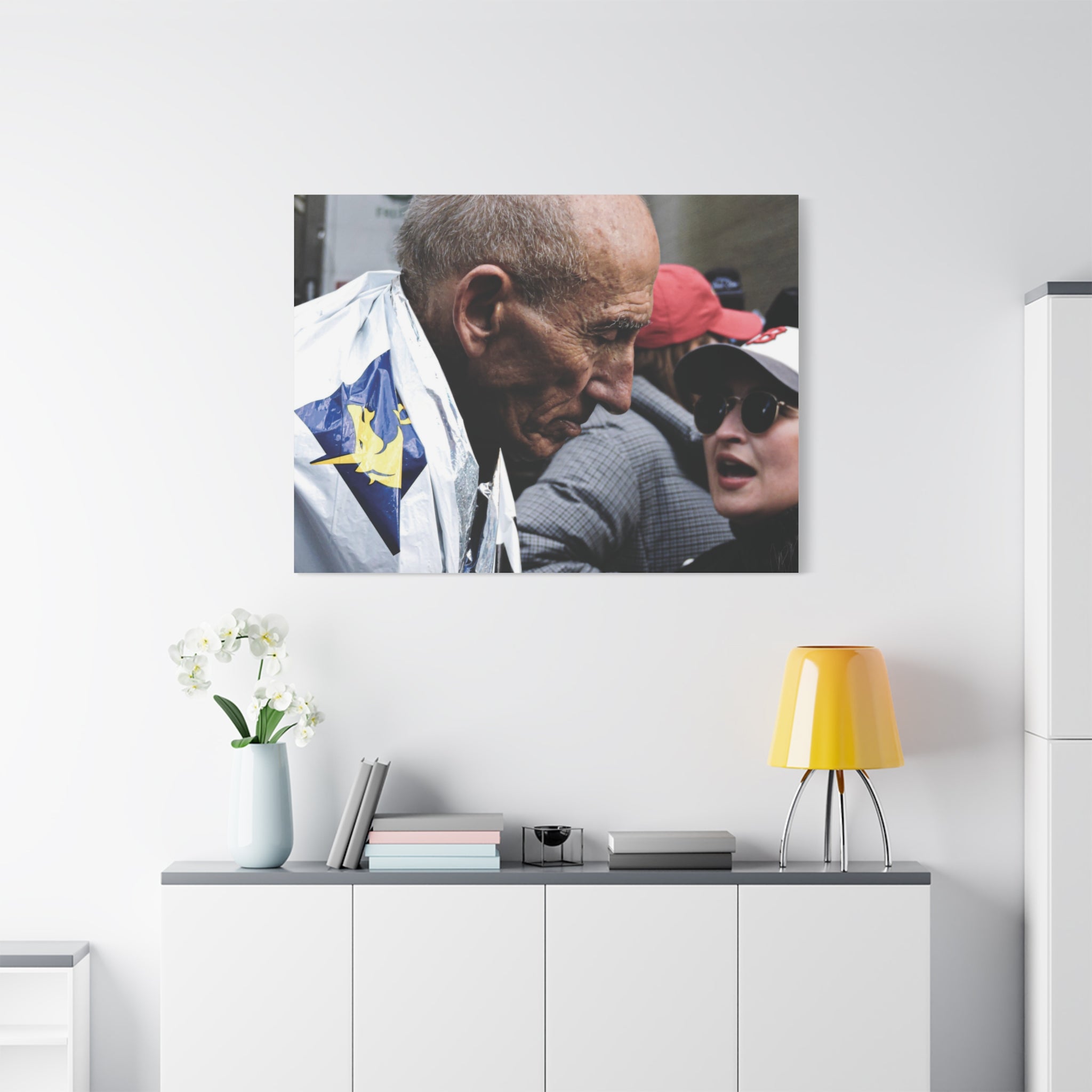 Street Portrait Canvas Print — Elderly Man, Boston Marathon & Conversation Photo Wall Art