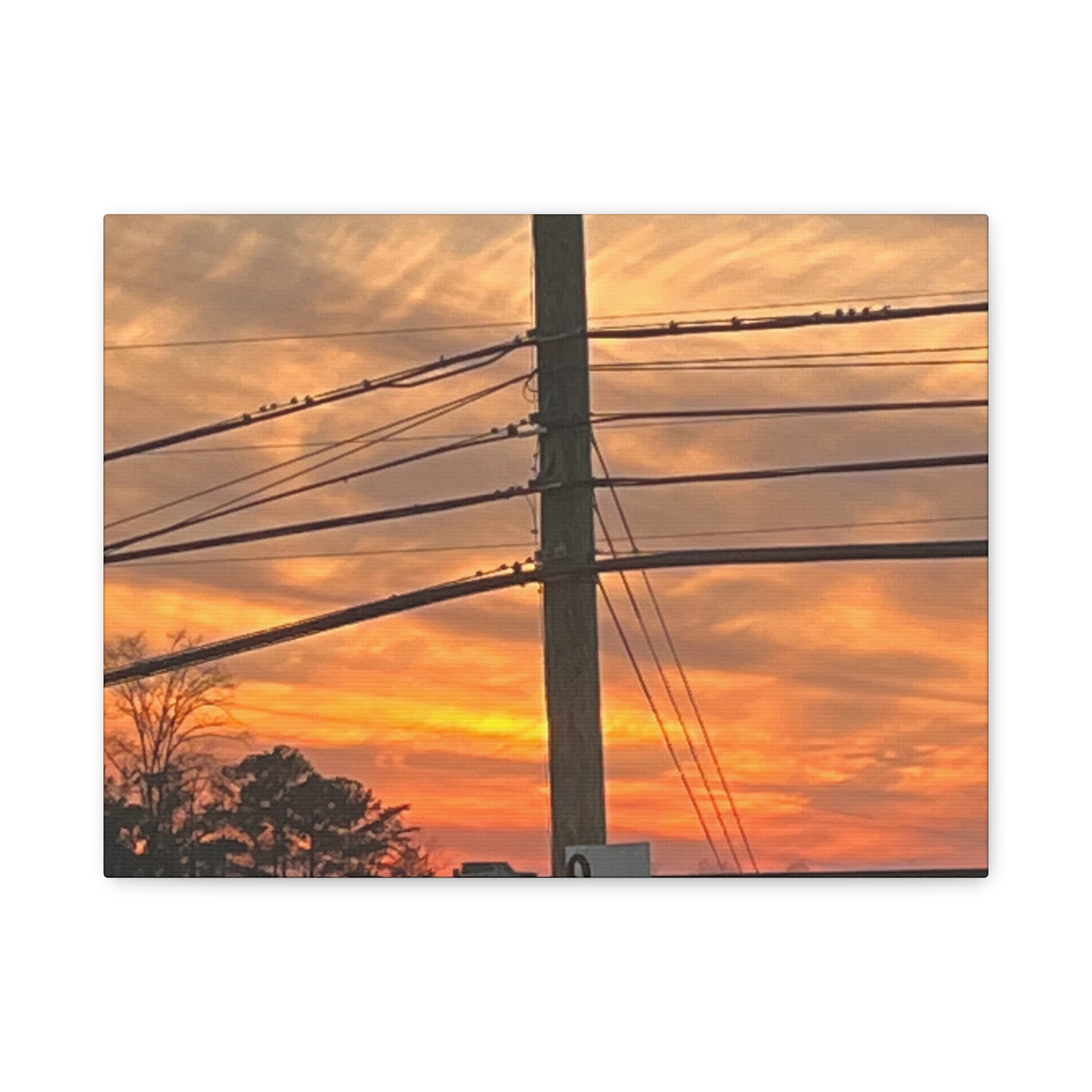 Sunset Powerlines Matte Canvas Print | Warm Orange Sky Wall Art | A‑G Originals