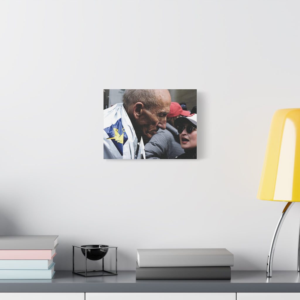 Street Portrait Canvas Print — Elderly Man, Boston Marathon & Conversation Photo Wall Art