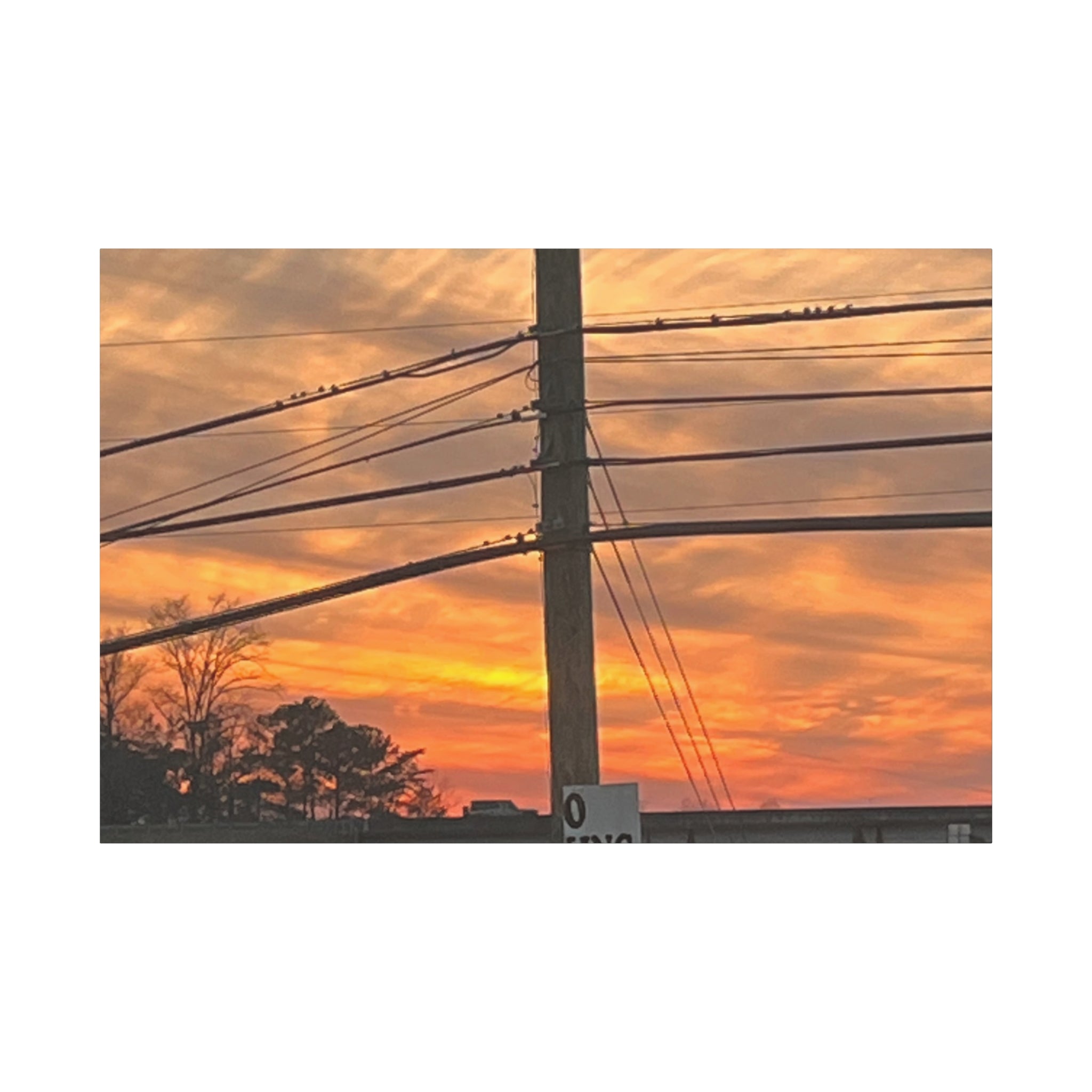 Sunset Powerlines Matte Canvas Print | Warm Orange Sky Wall Art | A‑G Originals