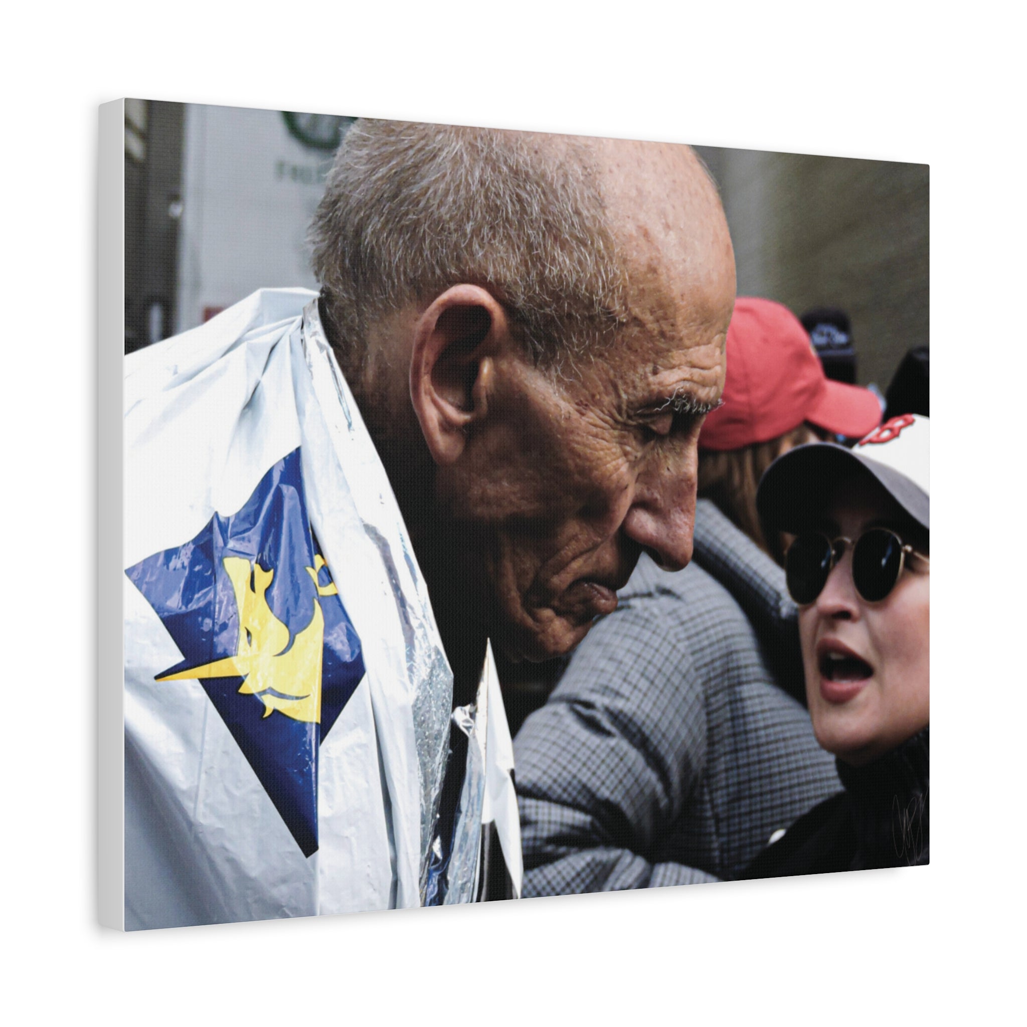 Street Portrait Canvas Print — Elderly Man, Boston Marathon & Conversation Photo Wall Art