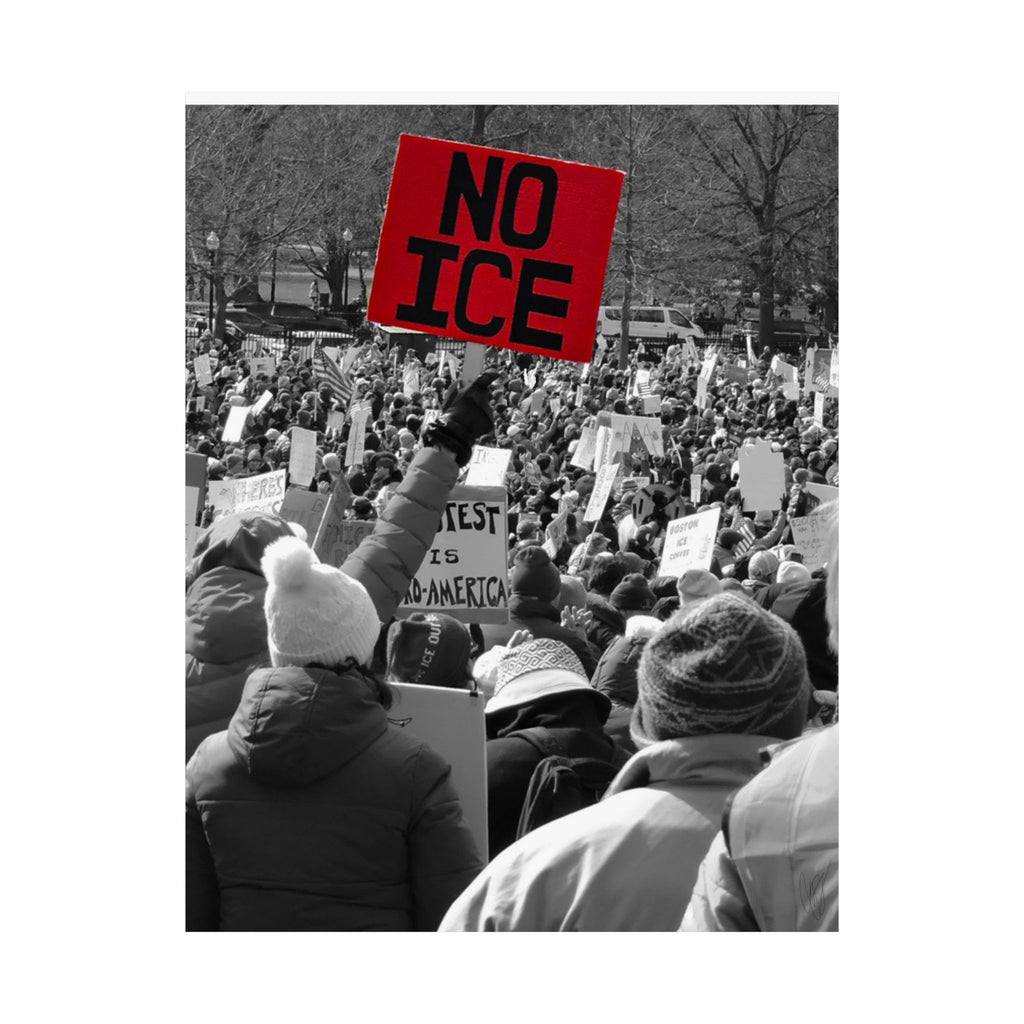 NO ICE Above the Crowd — Vertical Matte Humanitarian Poster
