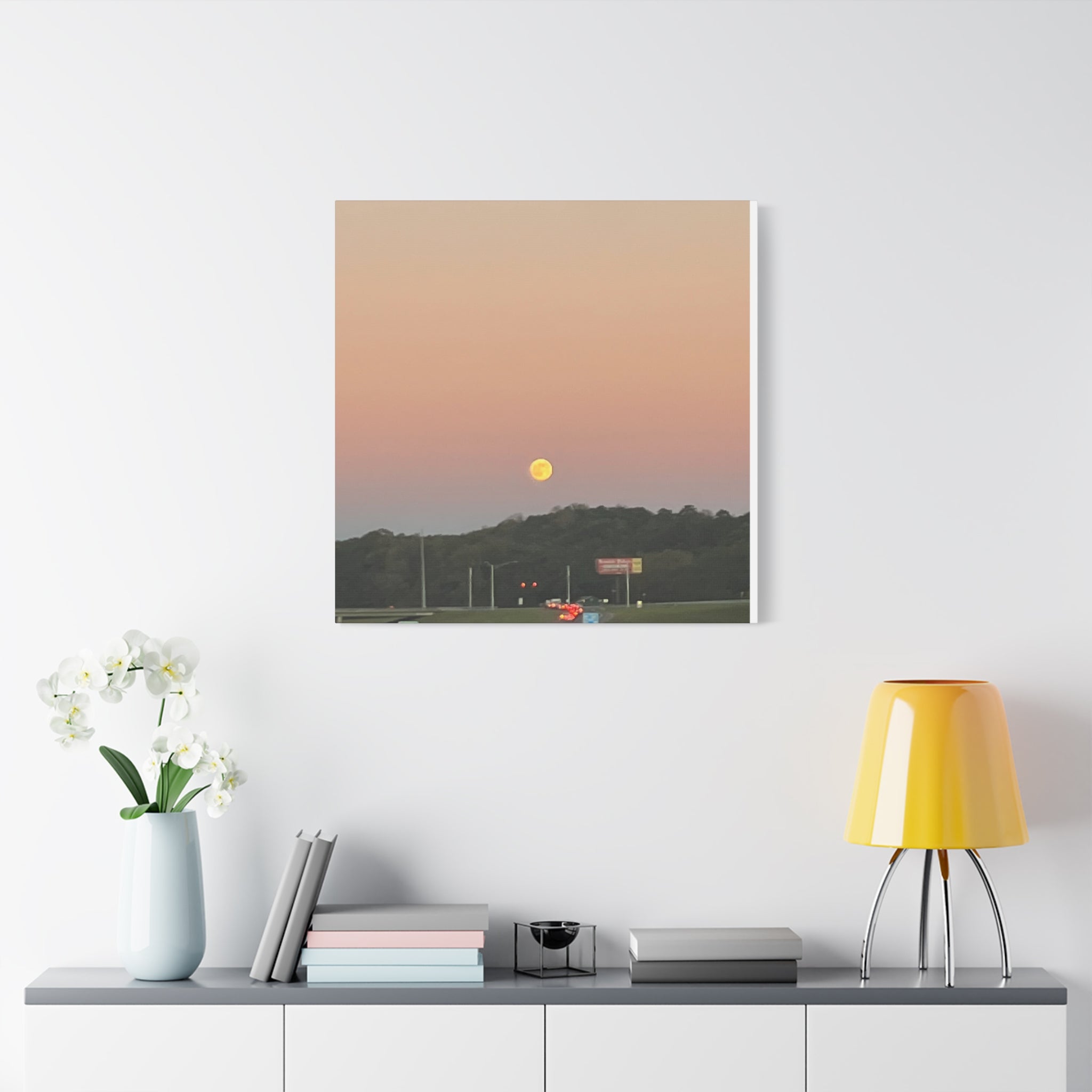 Moonrise Sunset Canvas Print — Pastel Sky Landscape Wall Art