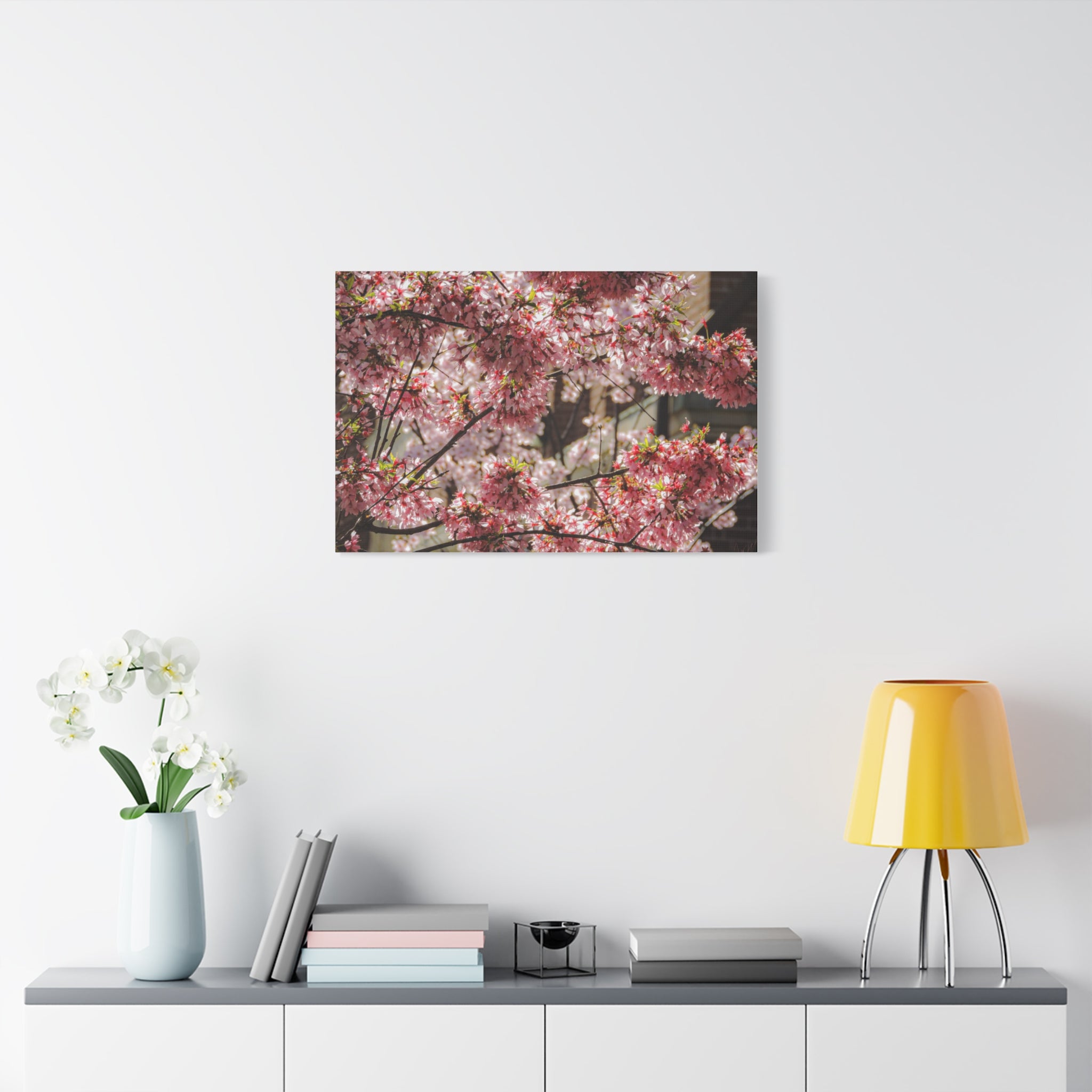 Pink Cherry Blossom Canvas Wall Art — Stretched Matte Floral Print