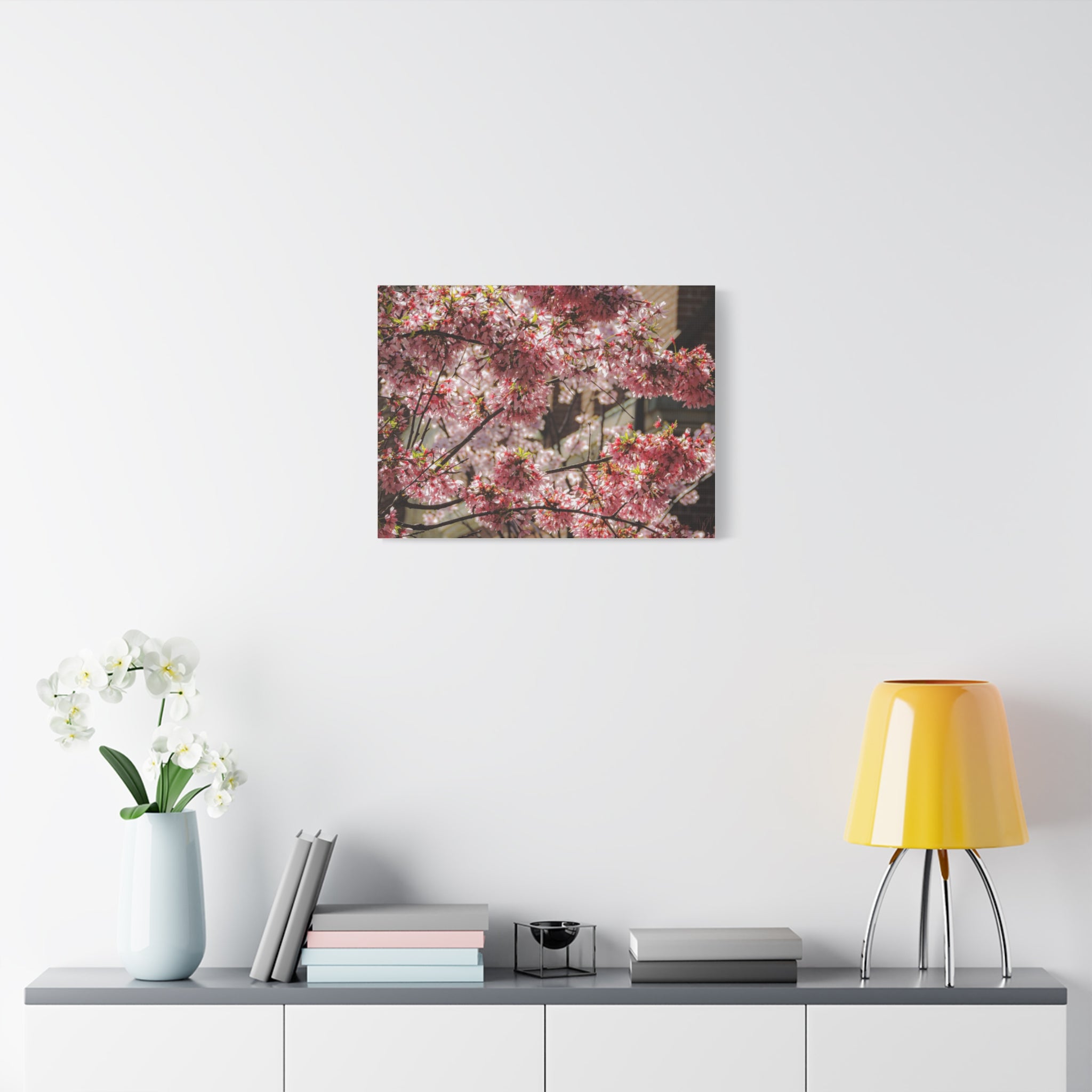 Pink Cherry Blossom Canvas Wall Art — Stretched Matte Floral Print