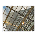 Modern Architecture Canvas Print — Glass Atrium & Skyscraper Stretched Matte