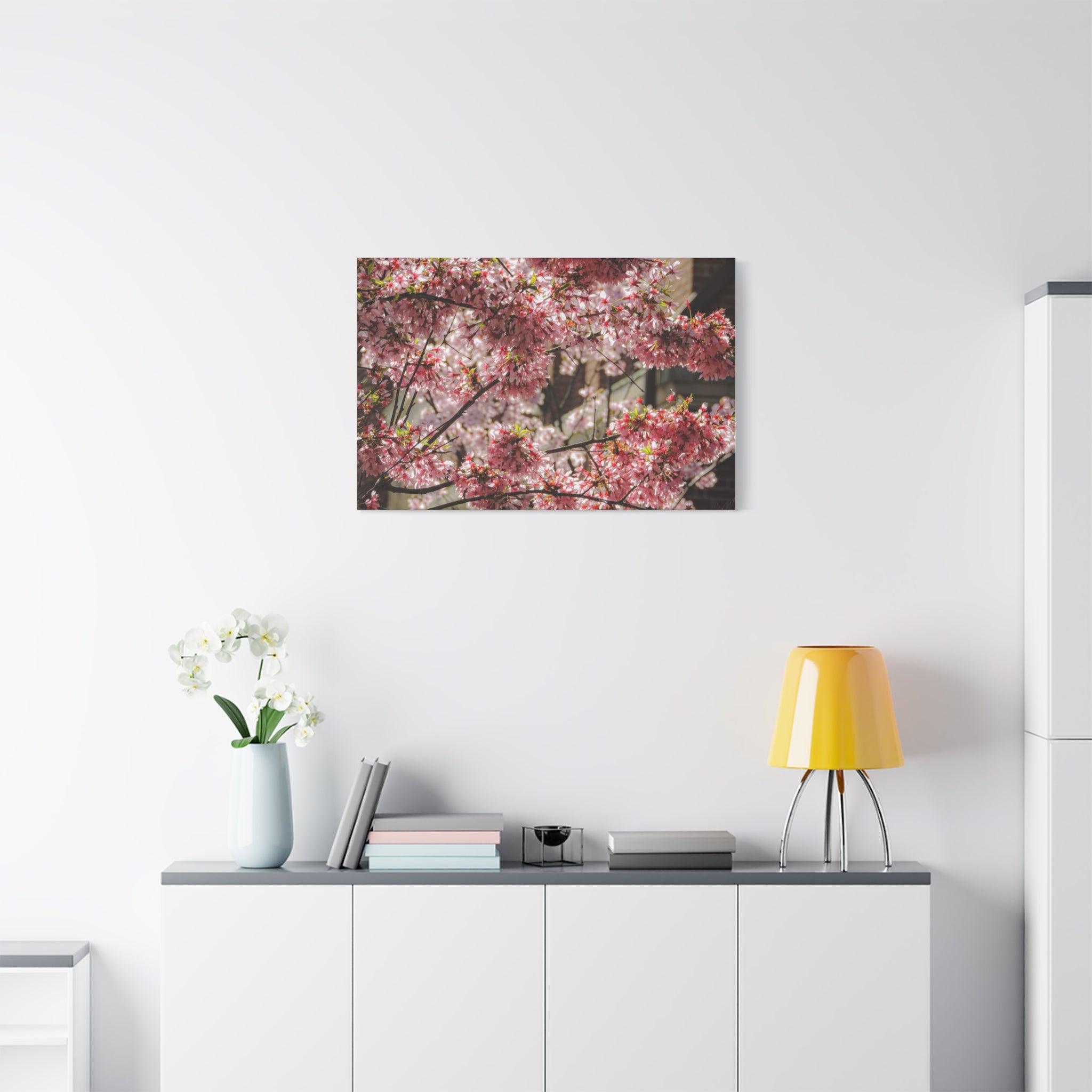 Pink Cherry Blossom Canvas Wall Art — Stretched Matte Floral Print